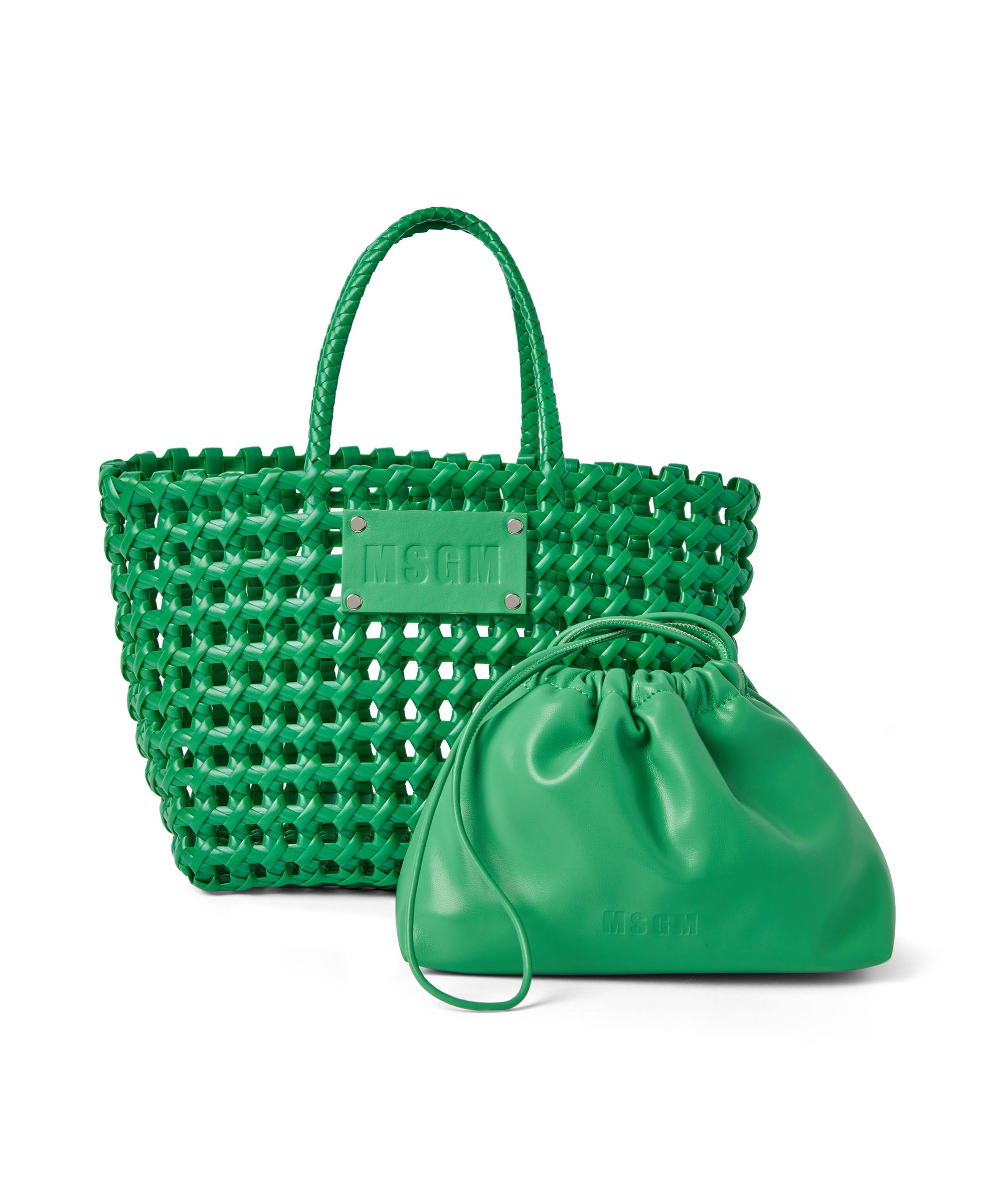 Faux leather basket net mini bag with accompanying mini pouch - 4