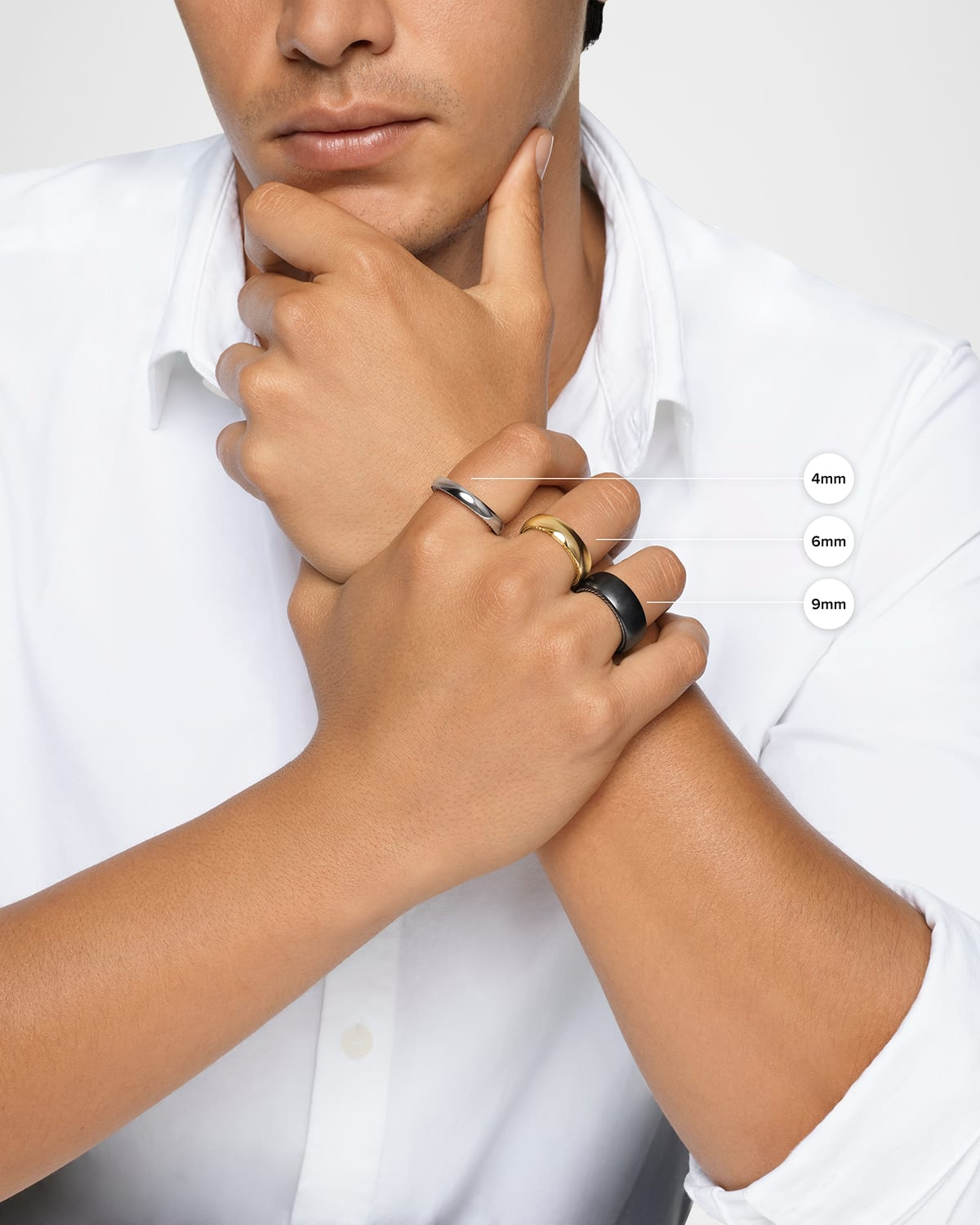 Men's Chevron Band Ring in Silver with Diamonds, 8mm - 4