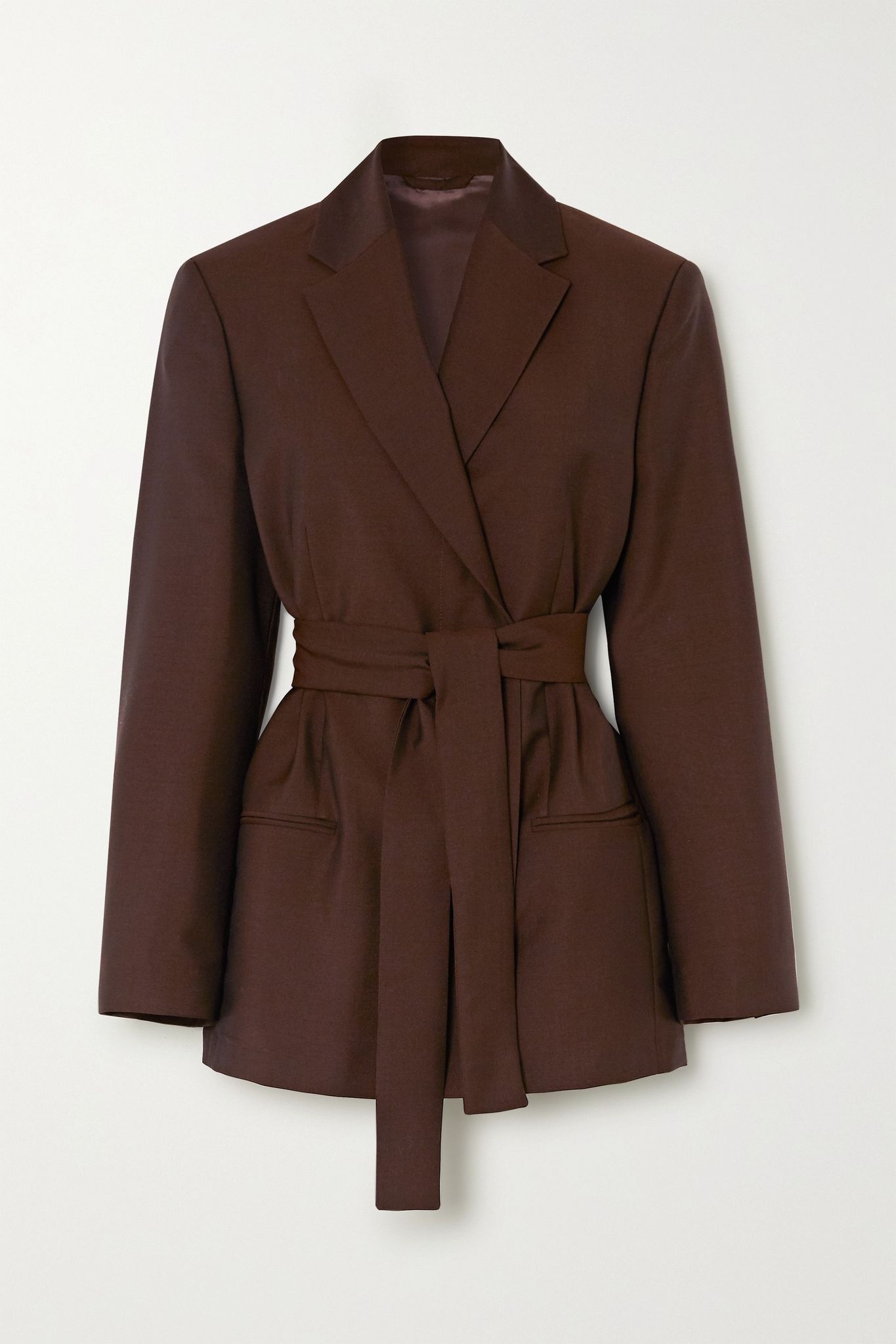 Belted double-breasted wool and mohair-blend blazer - 1