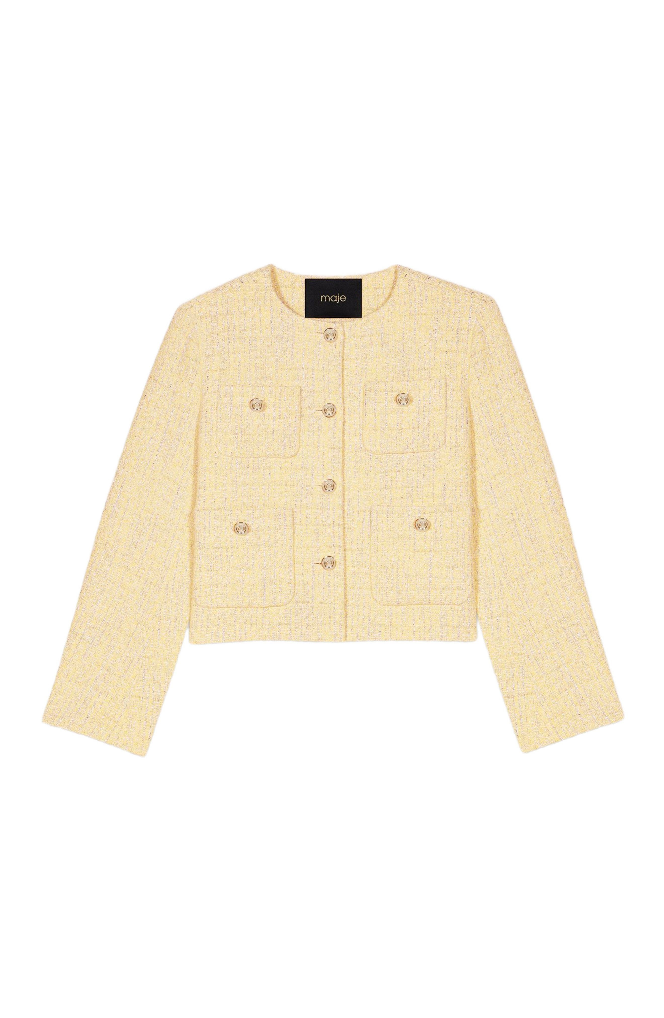 maje Short tweed and lurex jacket in Yellow at Nordstrom - 5
