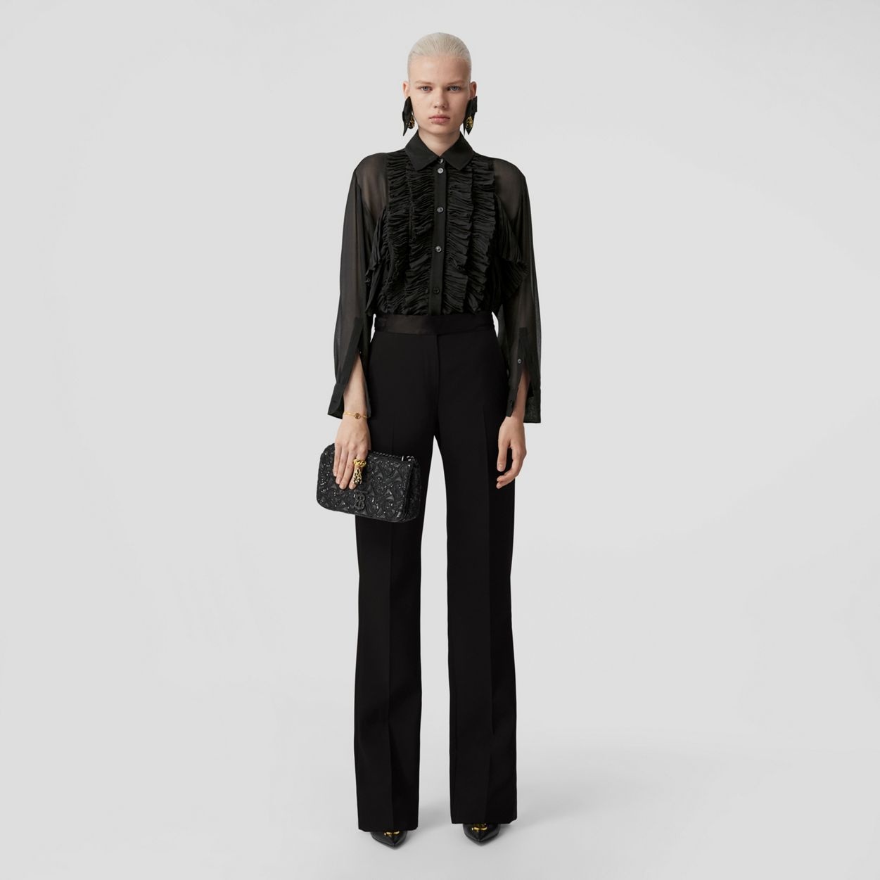 Silk Trim Wool Tailored Trousers - 2