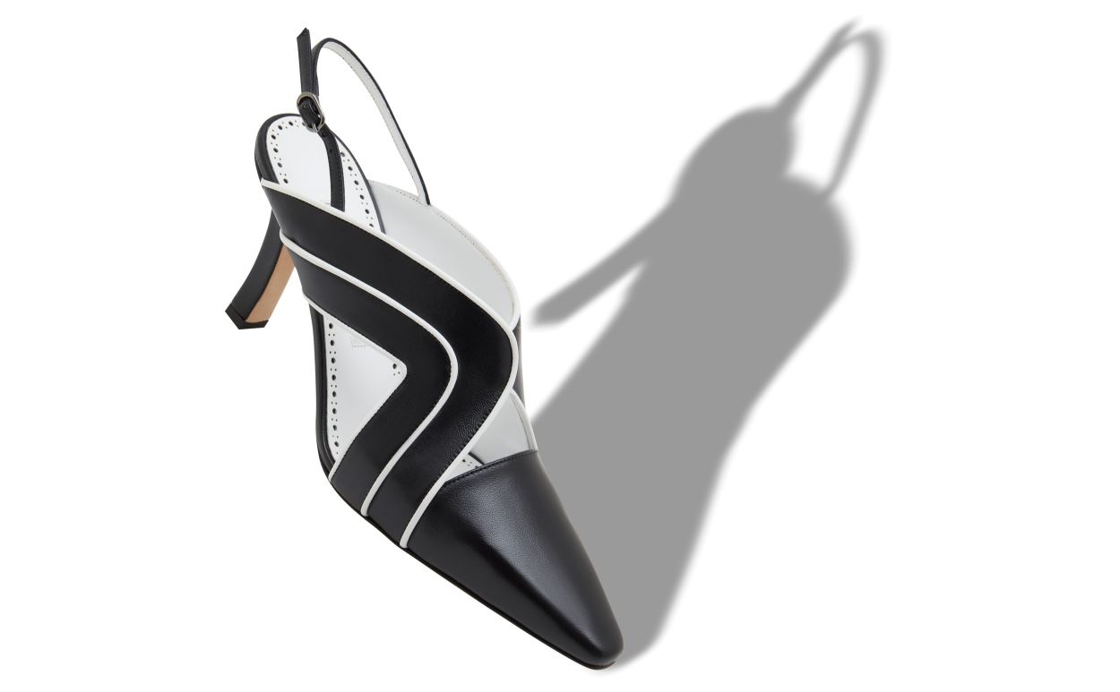Black and White Nappa Leather Slingback Pumps - 2