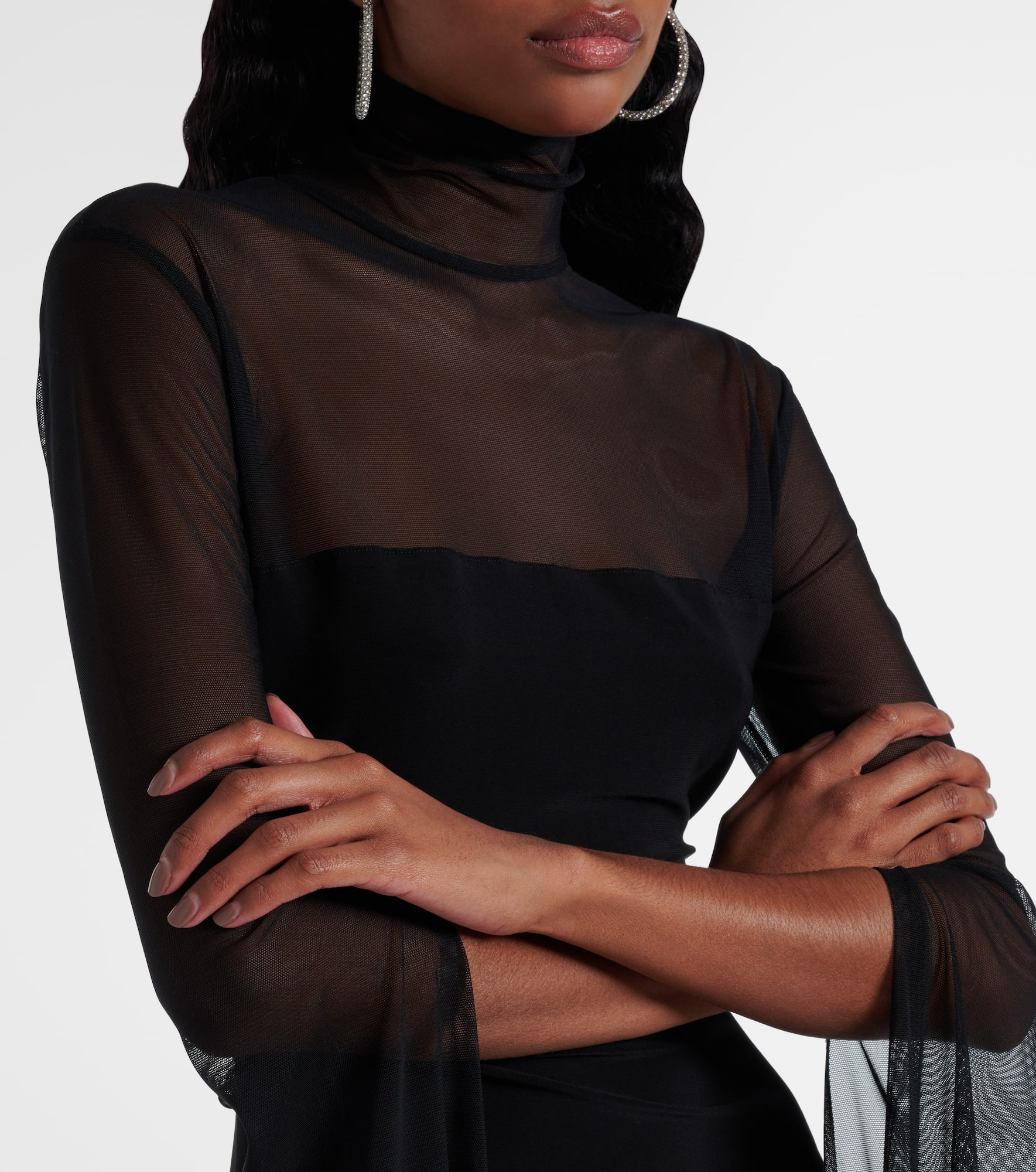 Turtleneck jersey and mesh minidress - 4