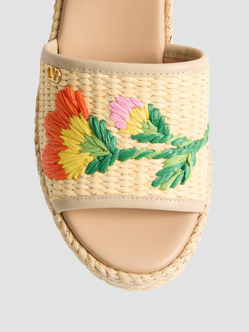 Women's Bribri 115MM Raffia Wedge Sandals with Floral Embroidery - Beige 4