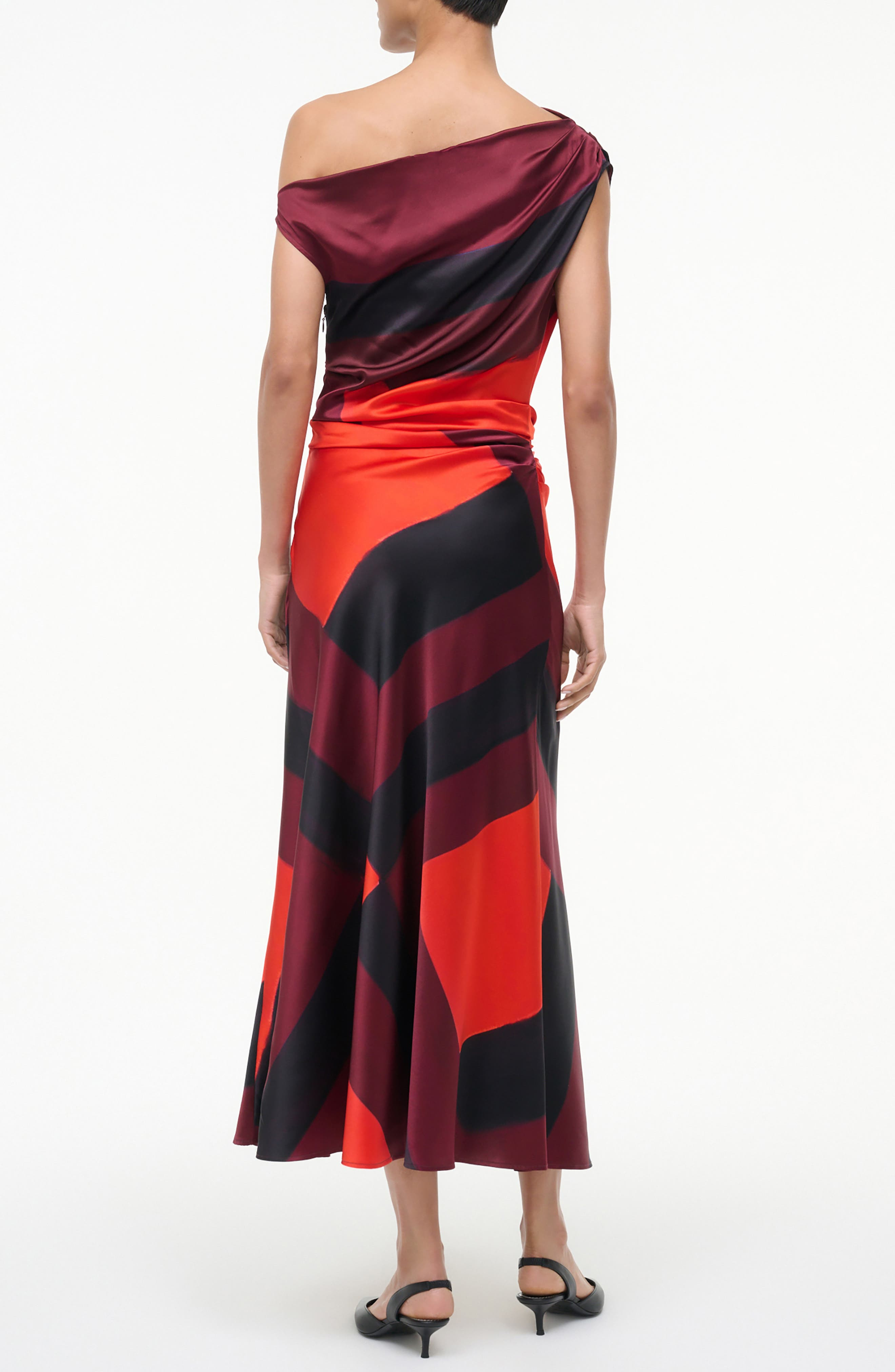 STAUD Phare One-Shoulder Stretch Silk Midi Dress in Ruby Prism at Nordstrom - 2