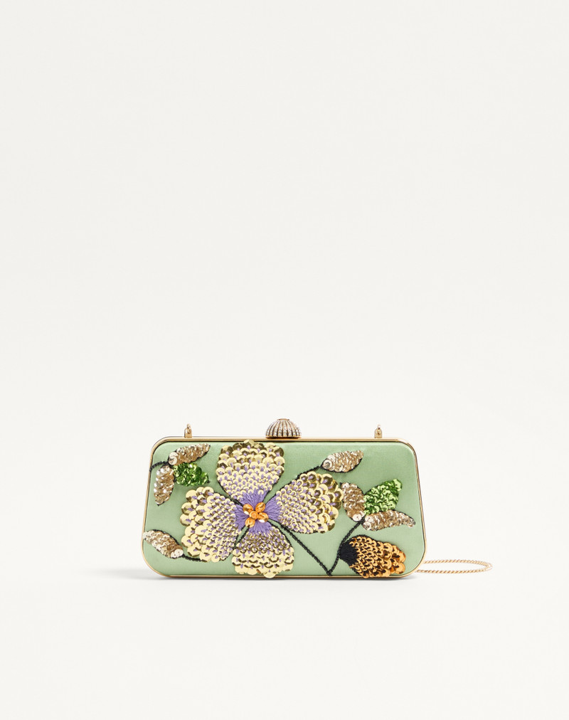 VALENTINO GARAVANI CARRY SECRETS SATIN MINAUDIERE WITH FLORAL EMBROIDERY 1