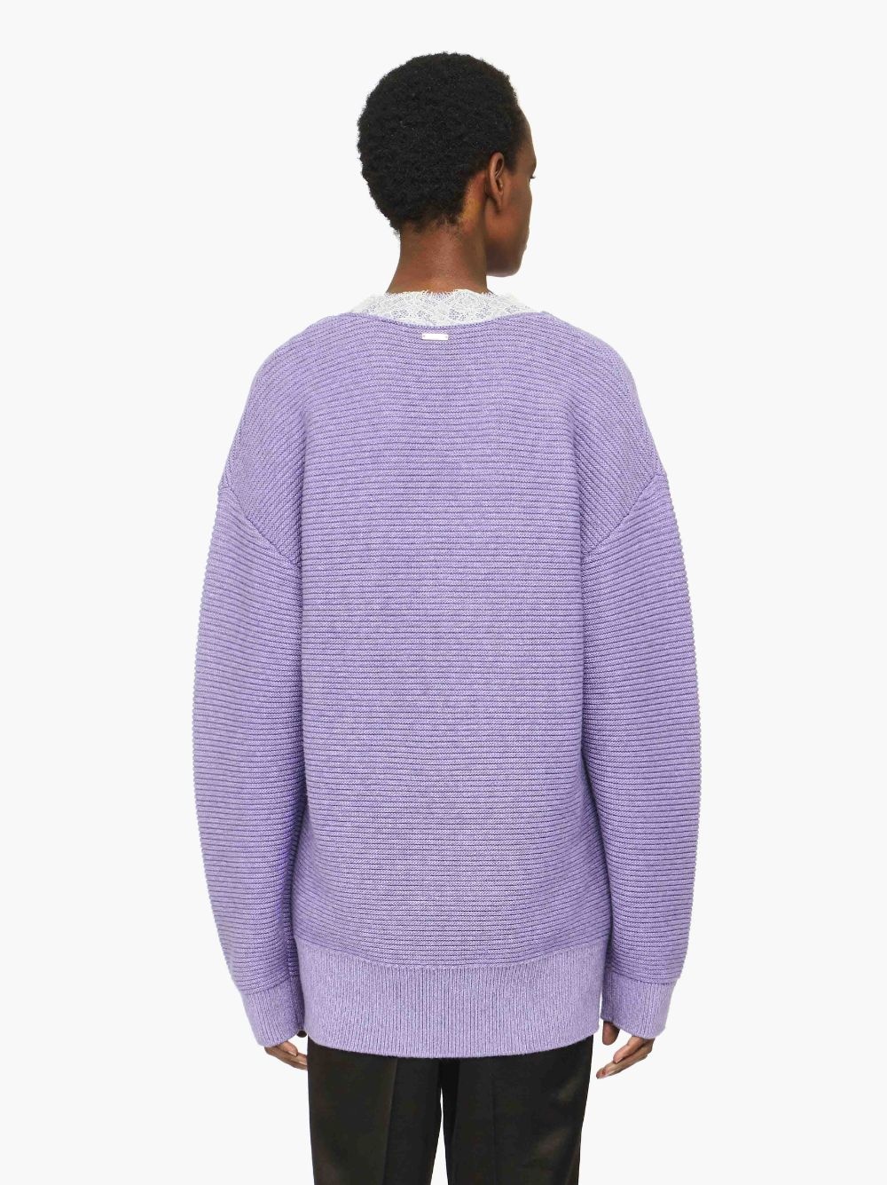 V-NECK LACE TRIM SWEATER - 3