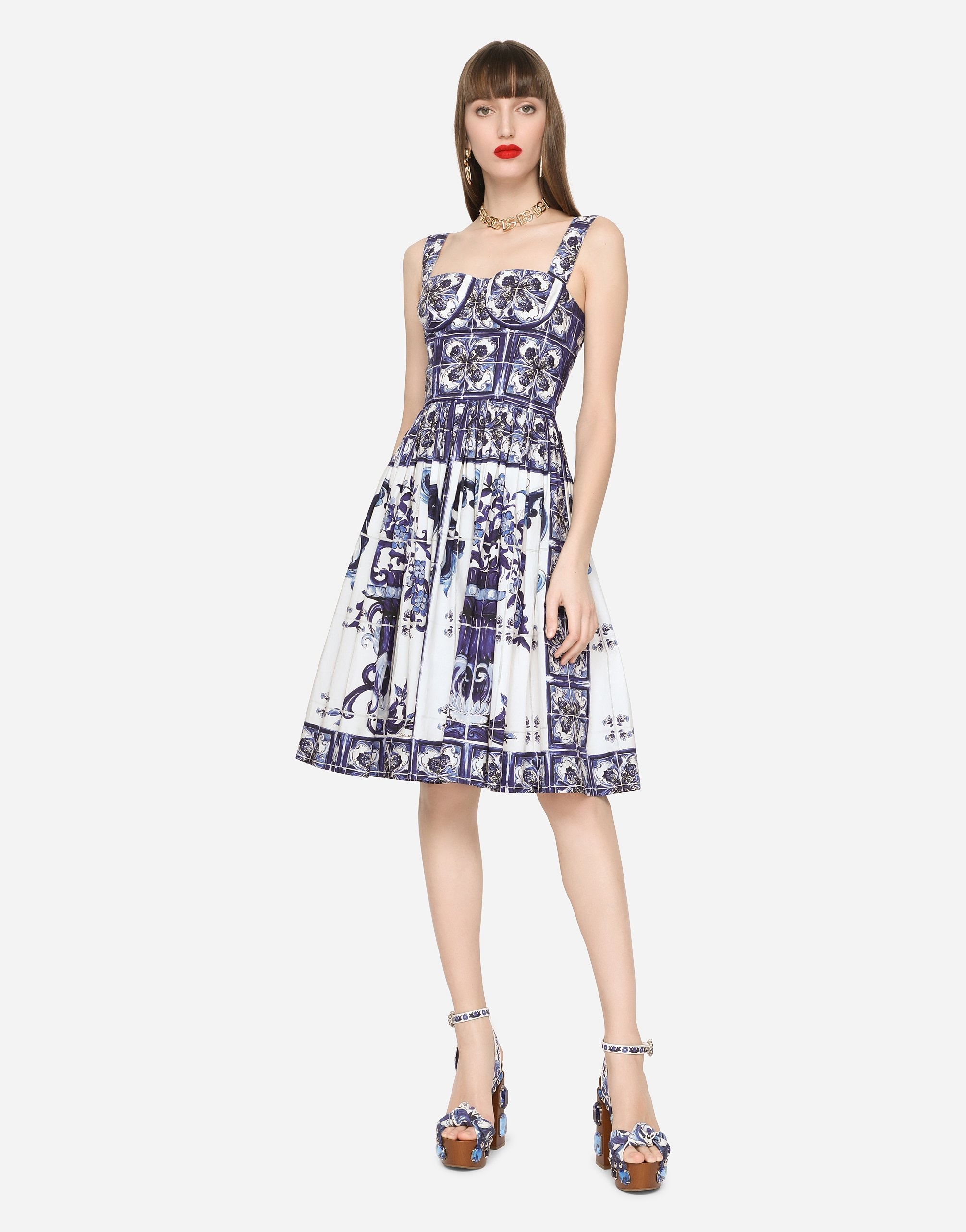 Bustier midi dress in majolica-print poplin - 2