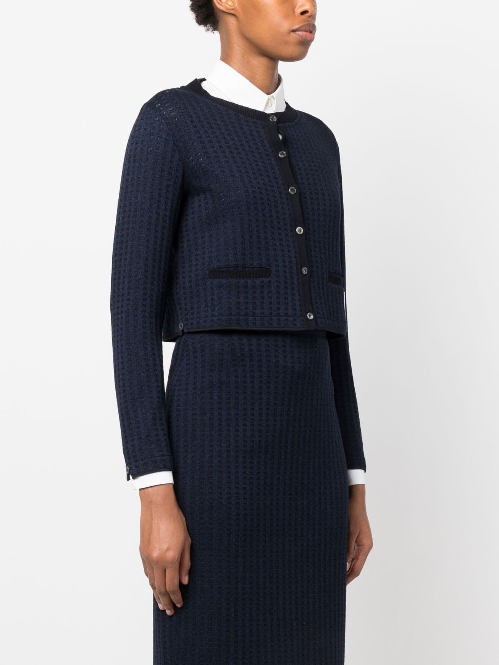 checkered jacquard cropped cardigan - 3