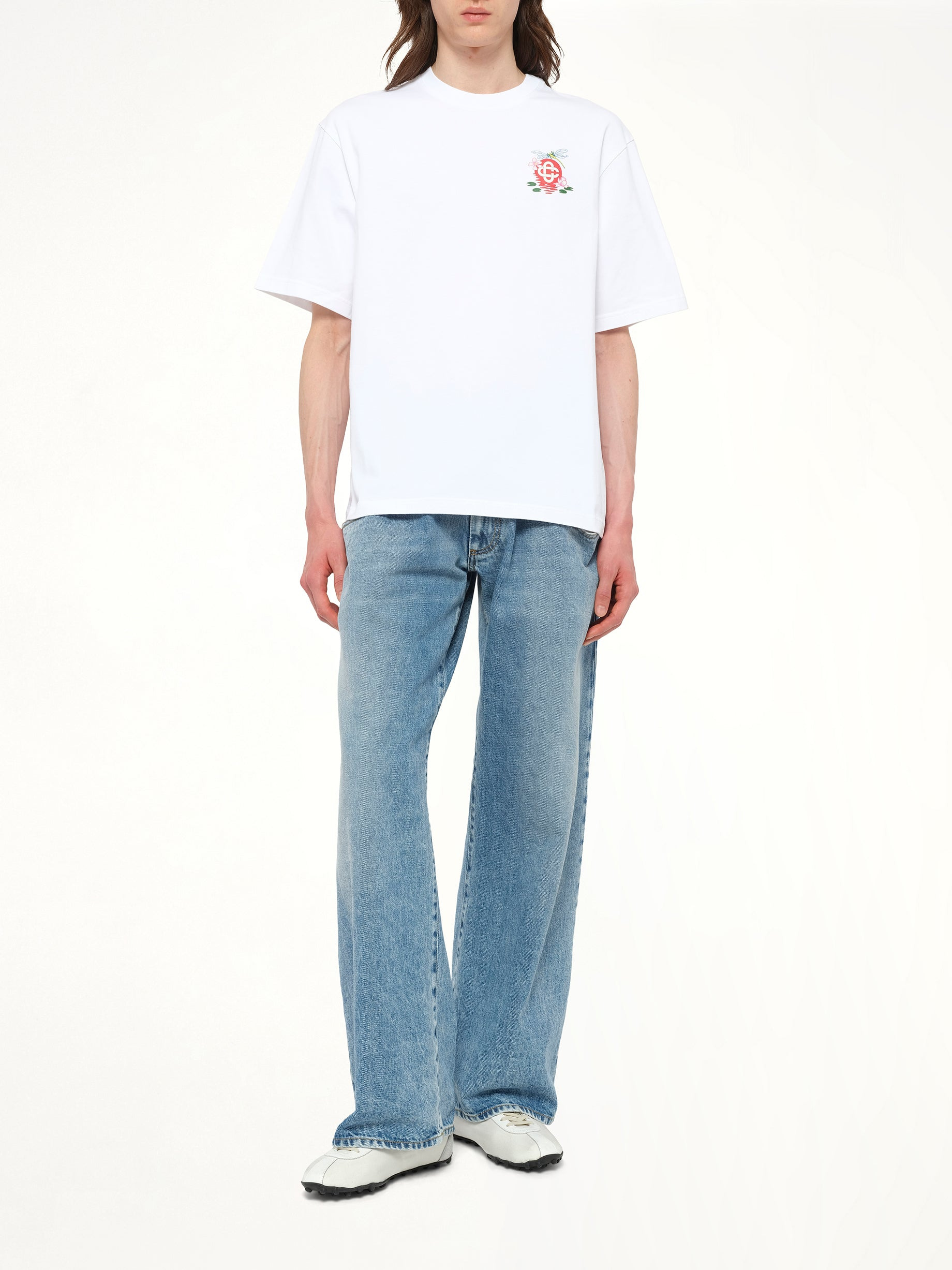 Dragonfly Floral Print T-Shirt in White - 4