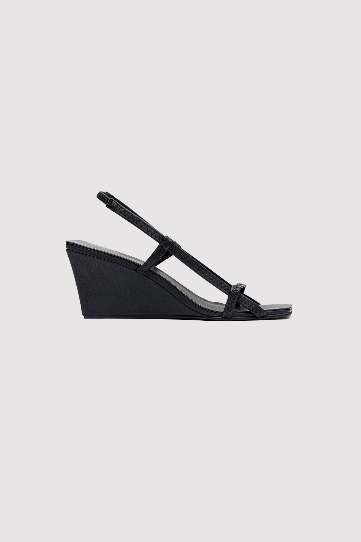 Fine Strap Sling Back Wedge - Black - 3