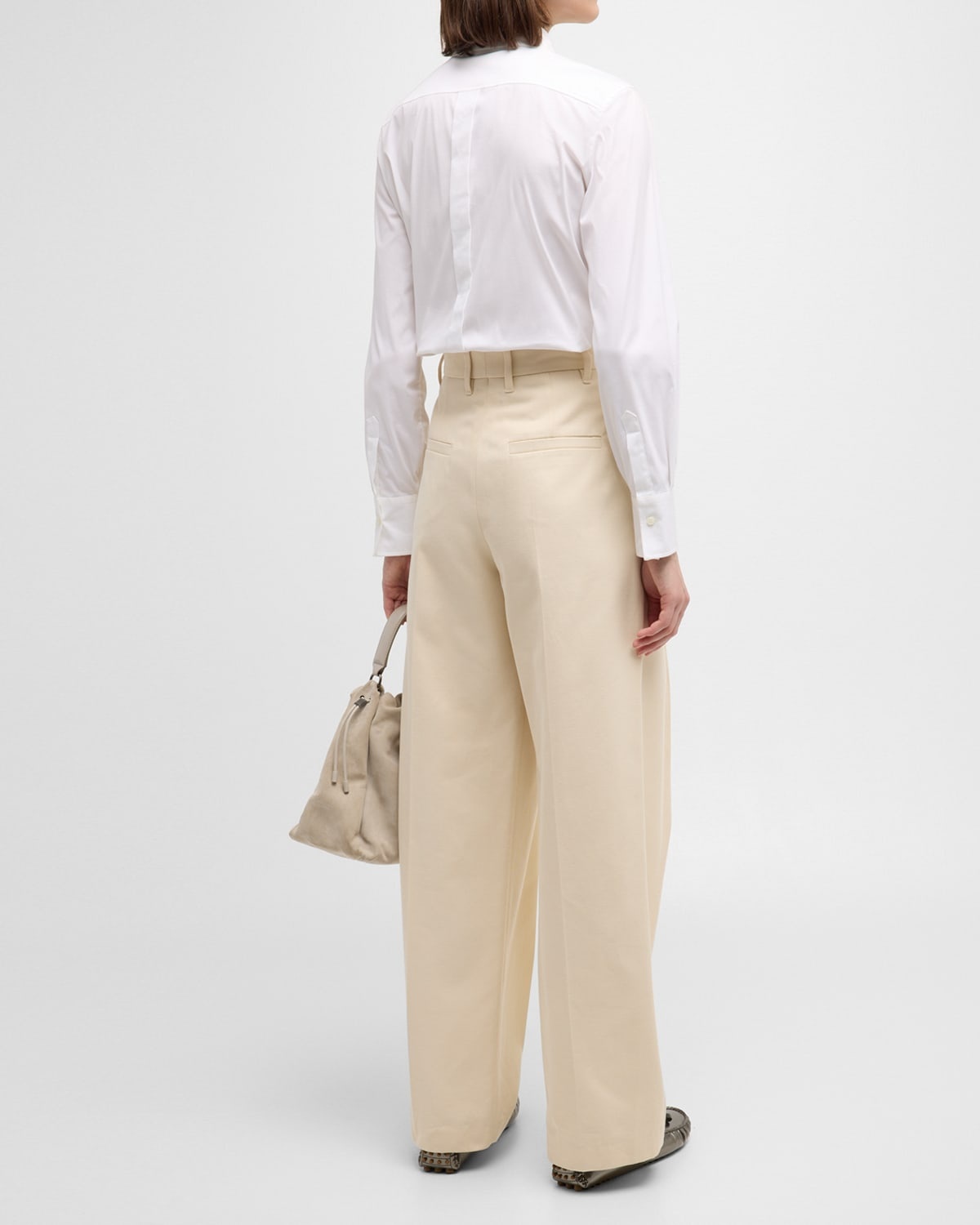 High-Rise Pleated Cotton-Twill Straight-Leg Trousers - 7