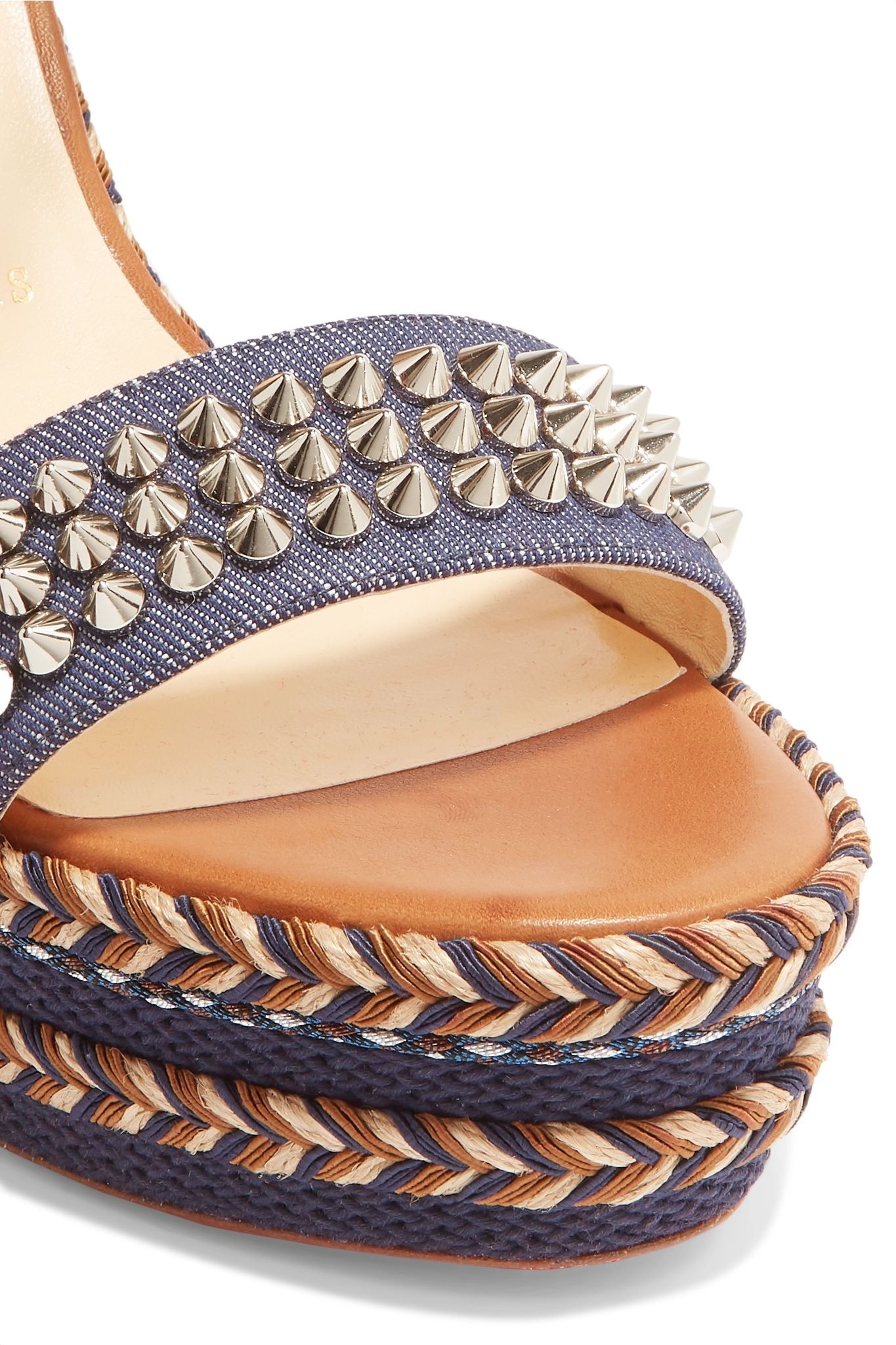 Madmonica 110 spiked denim and leather espadrille wedge sandals - 5