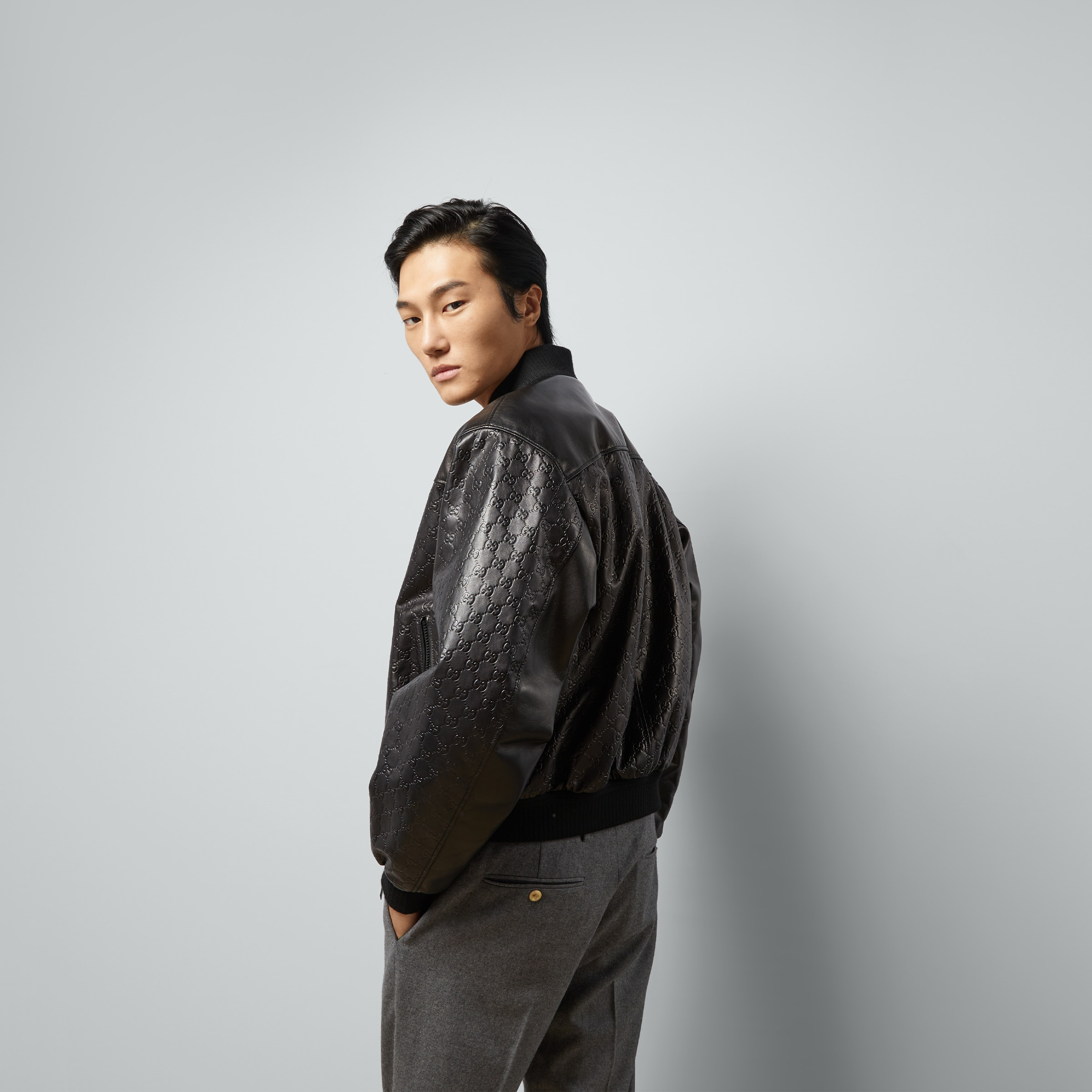GG embossed leather bomber jacket - 6