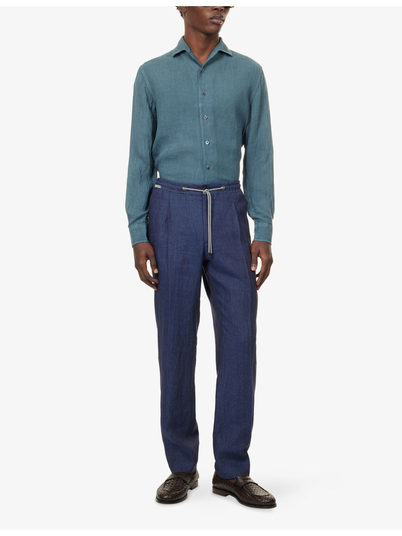 CORNELIANI Pleated Drawstring Linen Trousers outlook