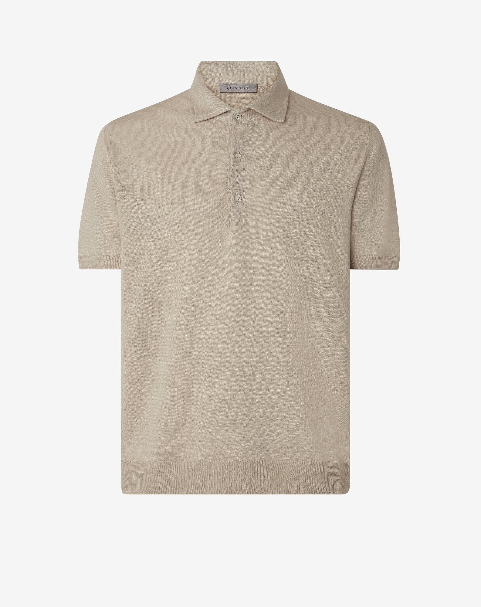 Sandy white button-up linen polo shirt - 1