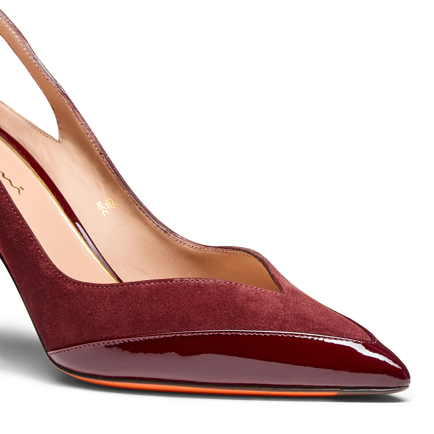 Women's burgundy patent leather and suede high-heel pump - 6