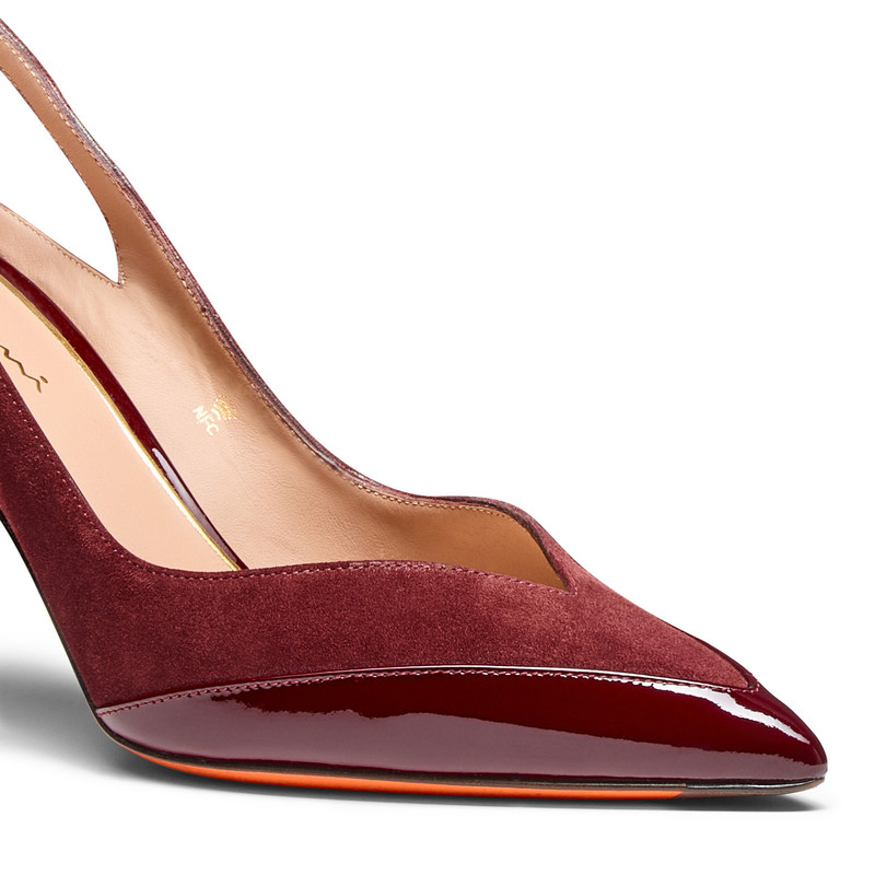 Women's burgundy patent leather and suede high-heel pump 6