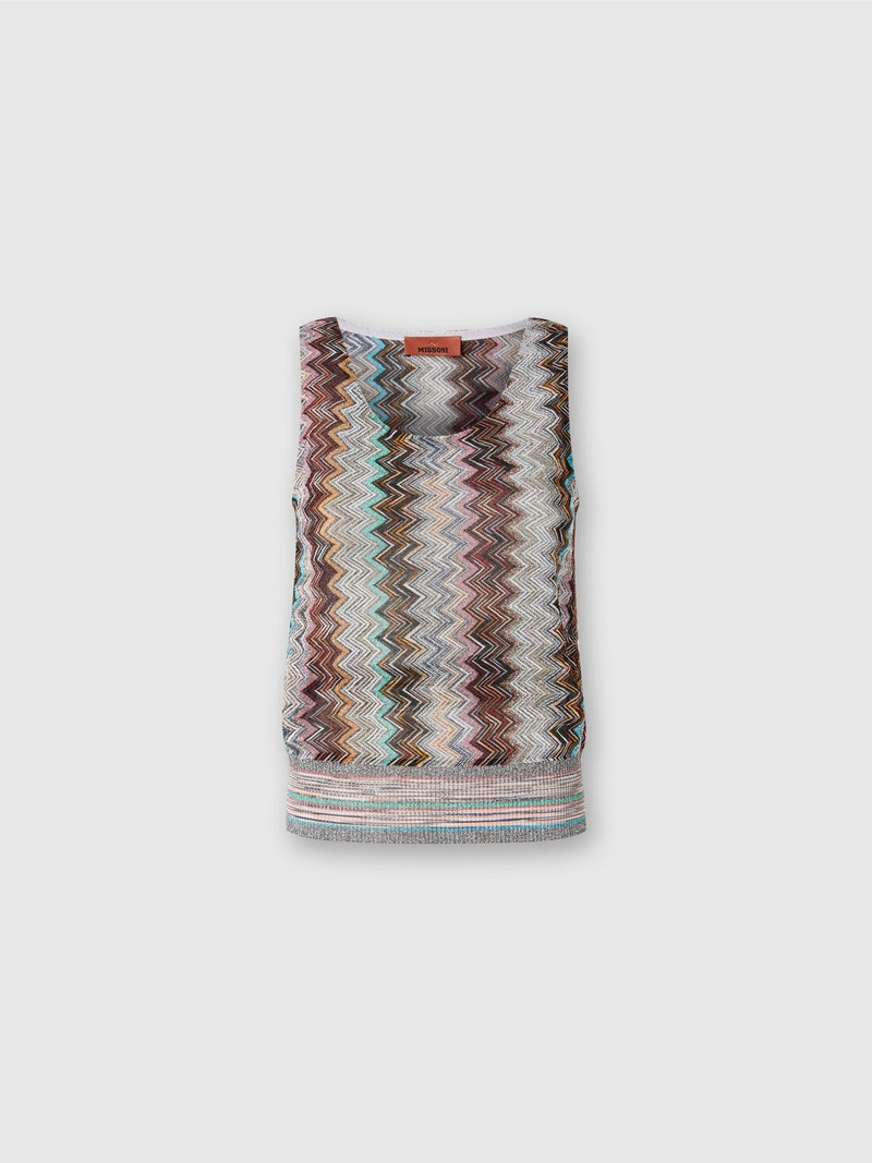 Sleeveless top with lamé slub zigzag motif 1