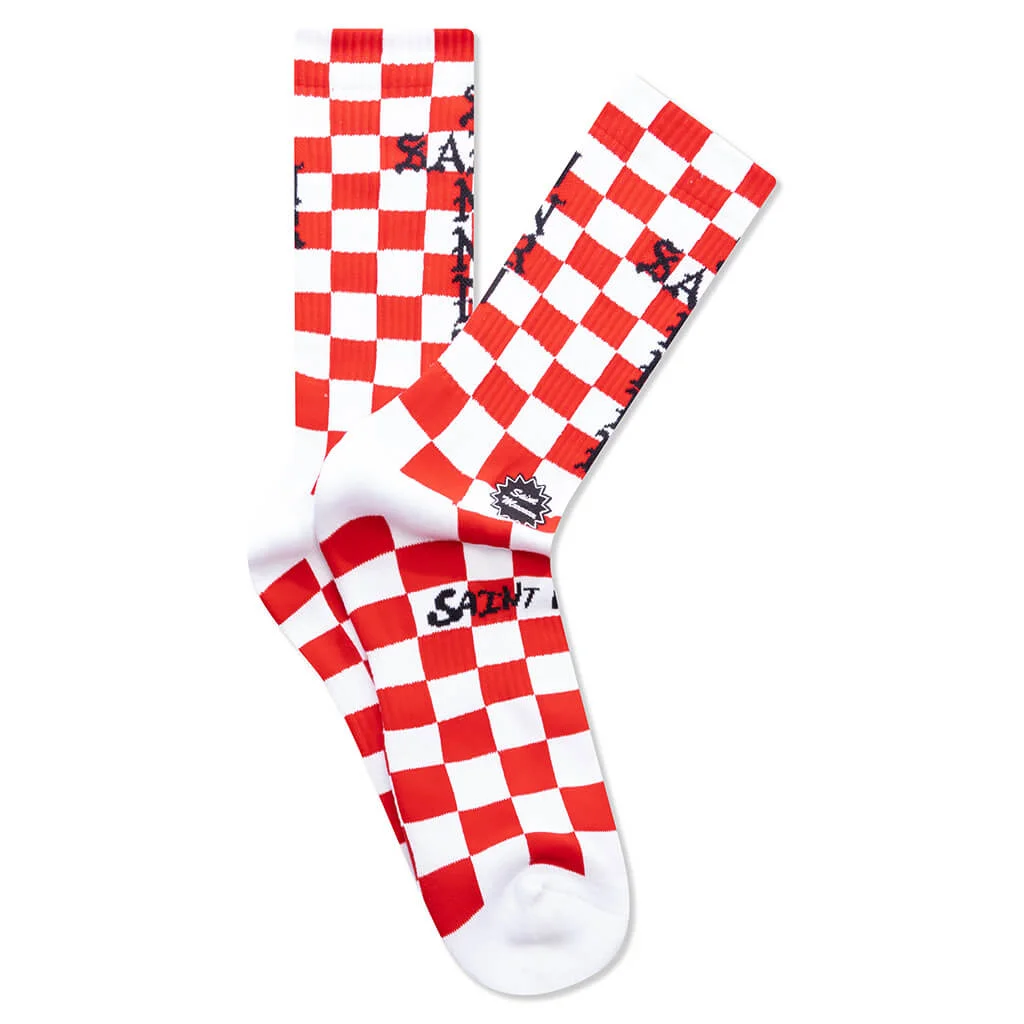 SAINT SINNER CHECKER SOCKS - WHITE/RED - 1