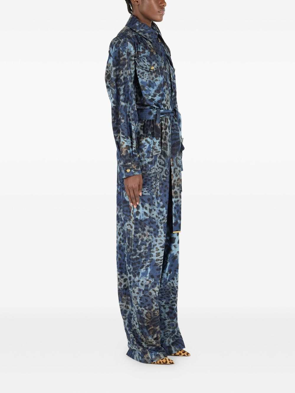 animal-print belted jumpsuit - 3