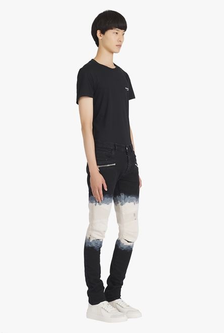Slim cut black and white tie-dye ribbed cotton jeans - 7
