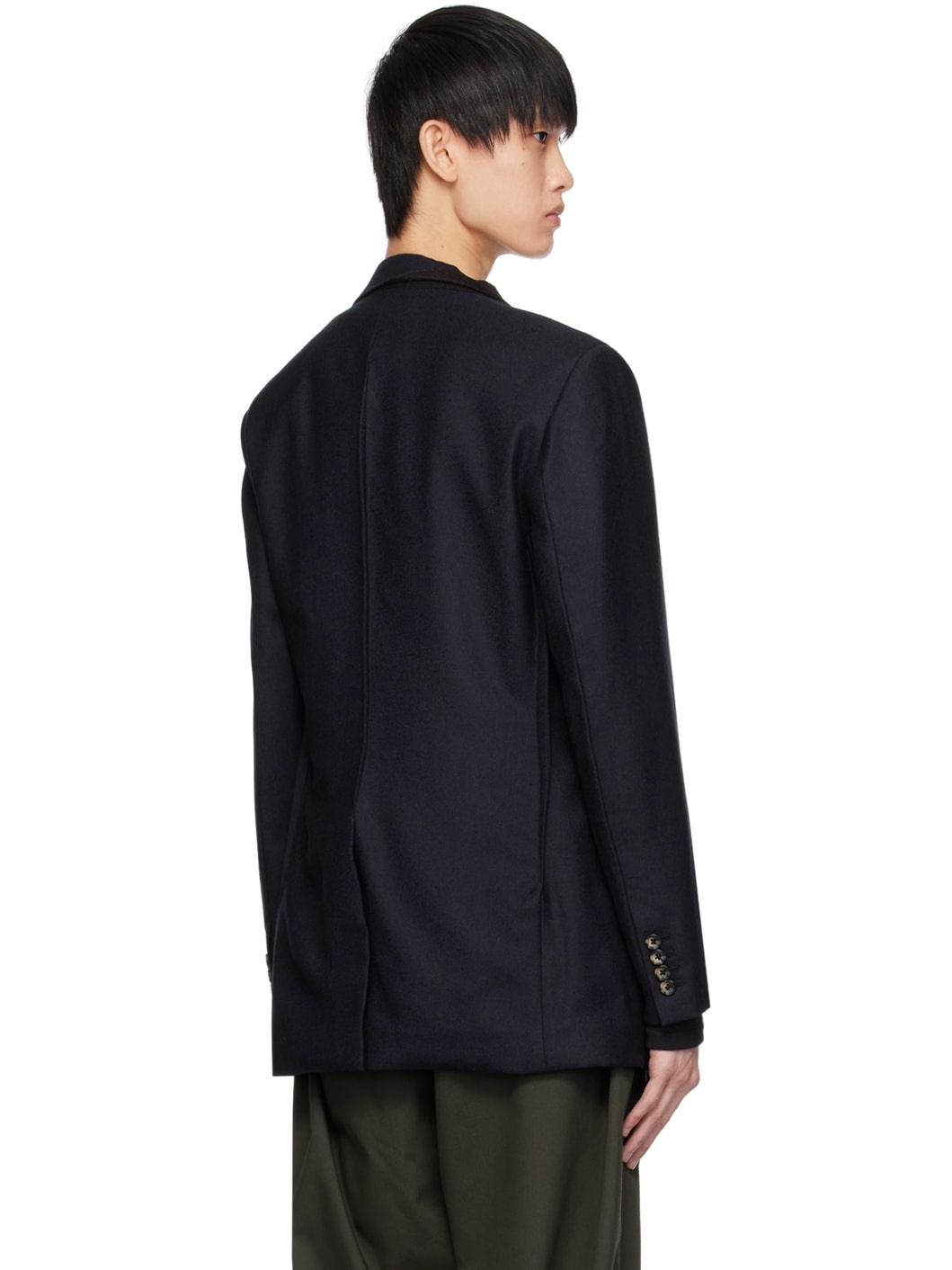 Navy Asymmetrical Darts Blazer - 3