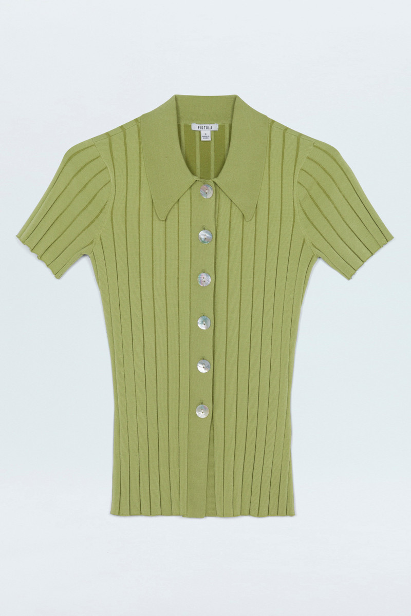 DOMINIQUE RIBBED CARDIGAN - SOFT LIME 1