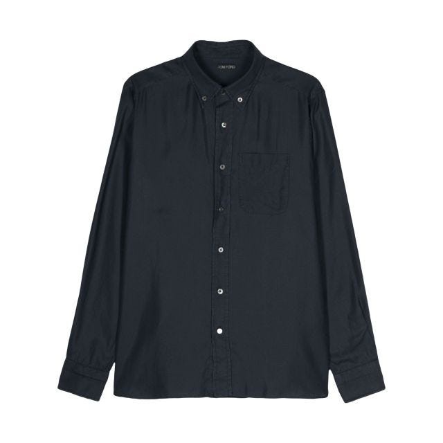 Buttoned-collar poplin lyocell shirt - 1