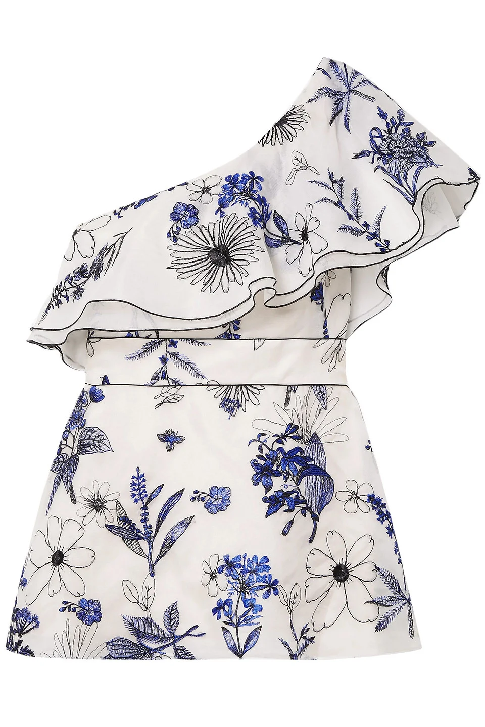 One-shoulder embroidered silk-organza peplum top - 1