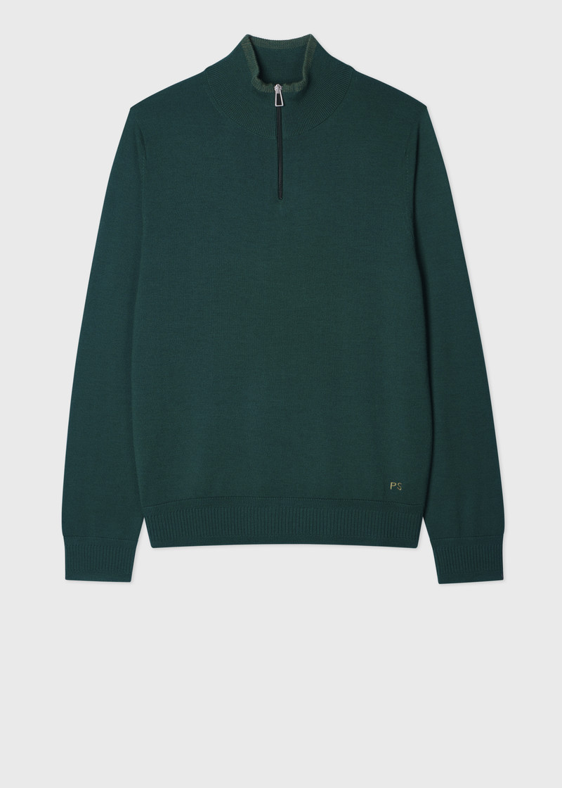 Teal Green Merino Wool Half Zip Sweater 1