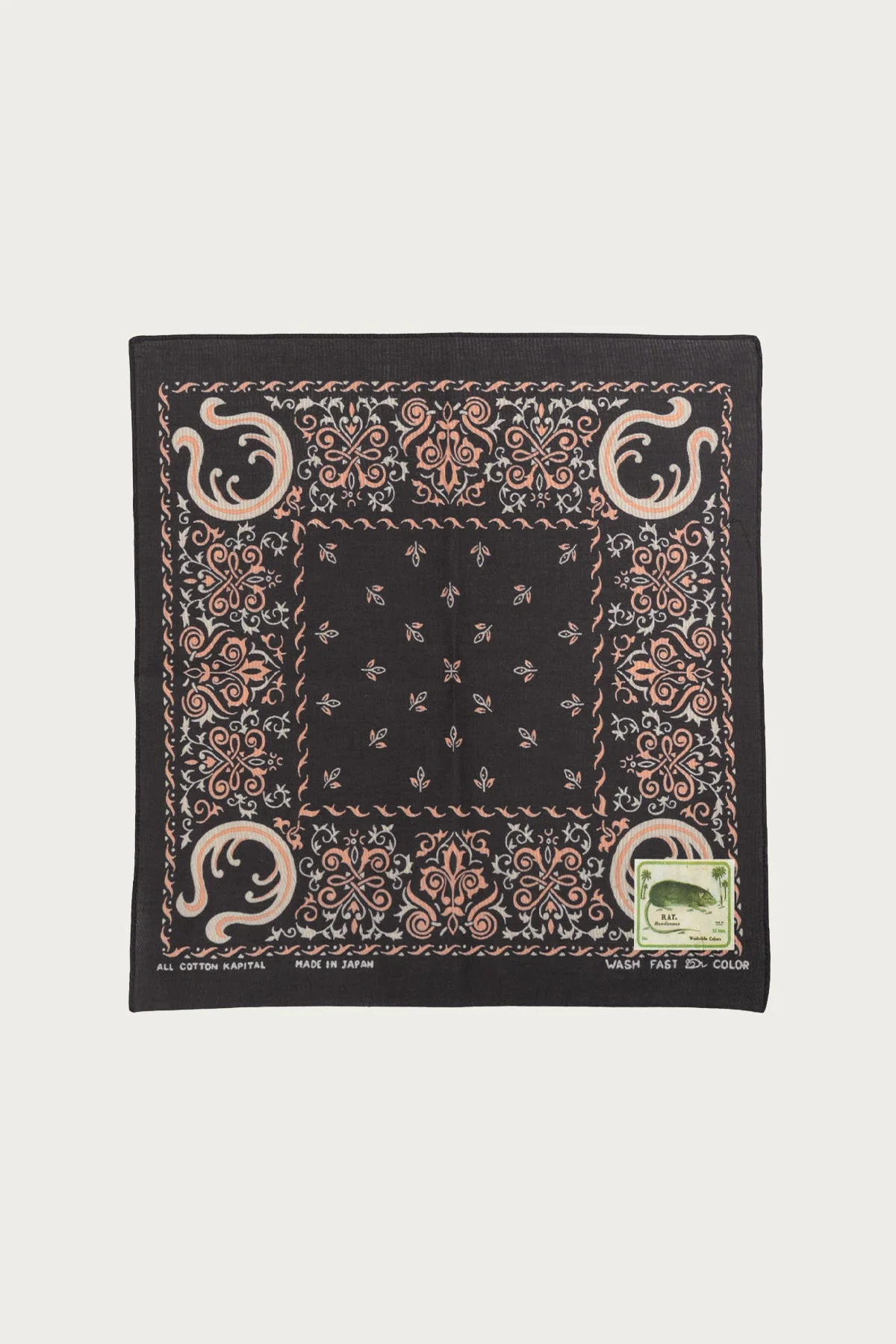 Fastcolor Selvedge Bandanna (Antler NAJA) 15x15 - Black - 1