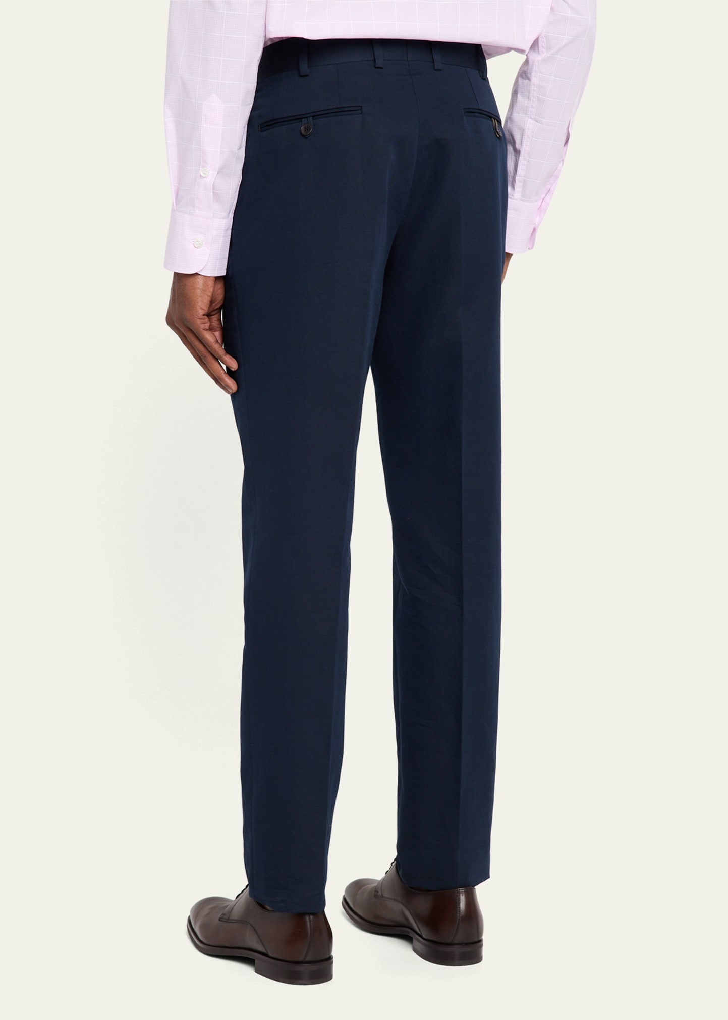 Men's Cotton and Linen Flat-Front Trousers - 3