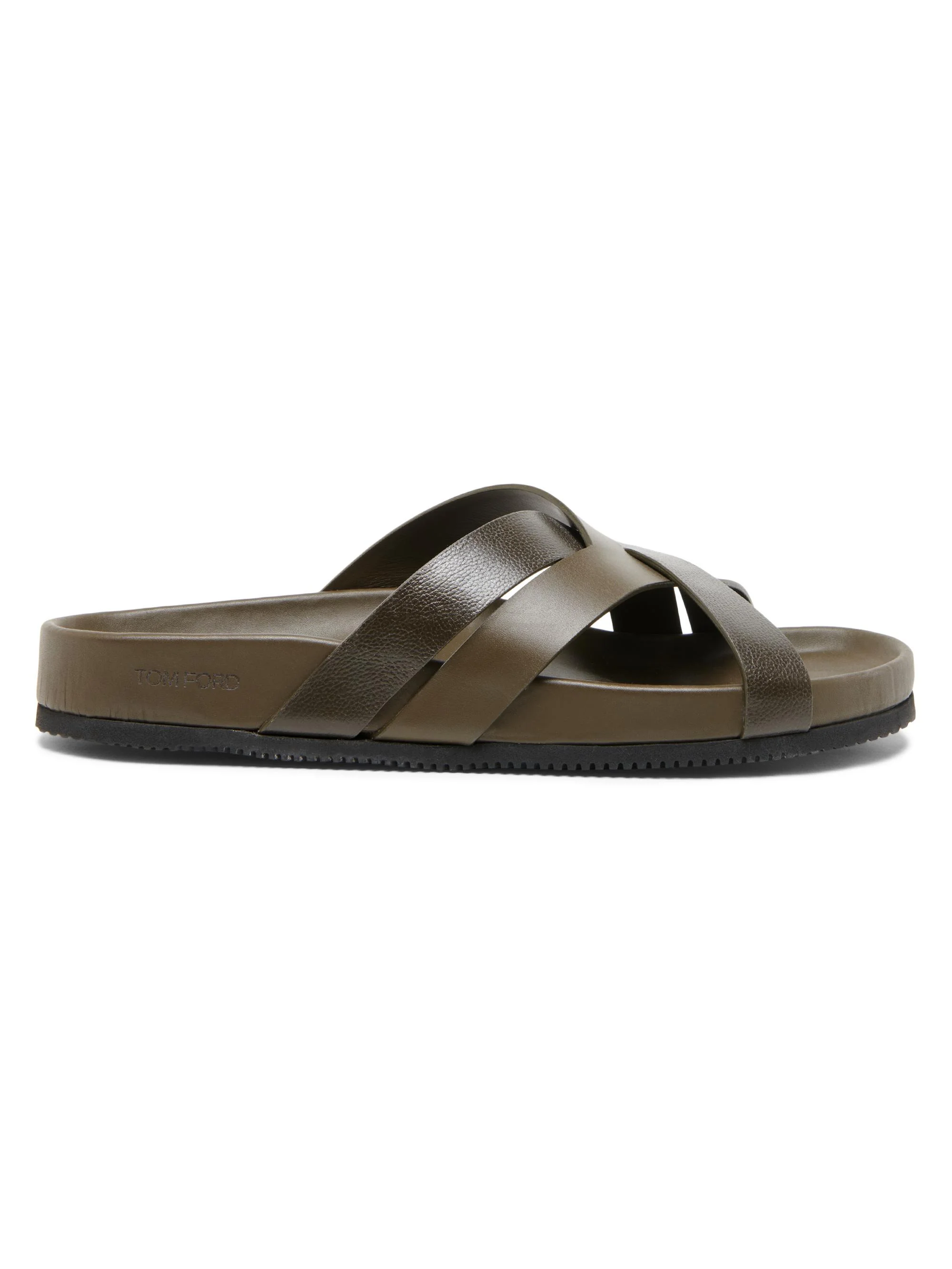 Men's Crisscross Strap Leather Sandals - Dark Moss - 1