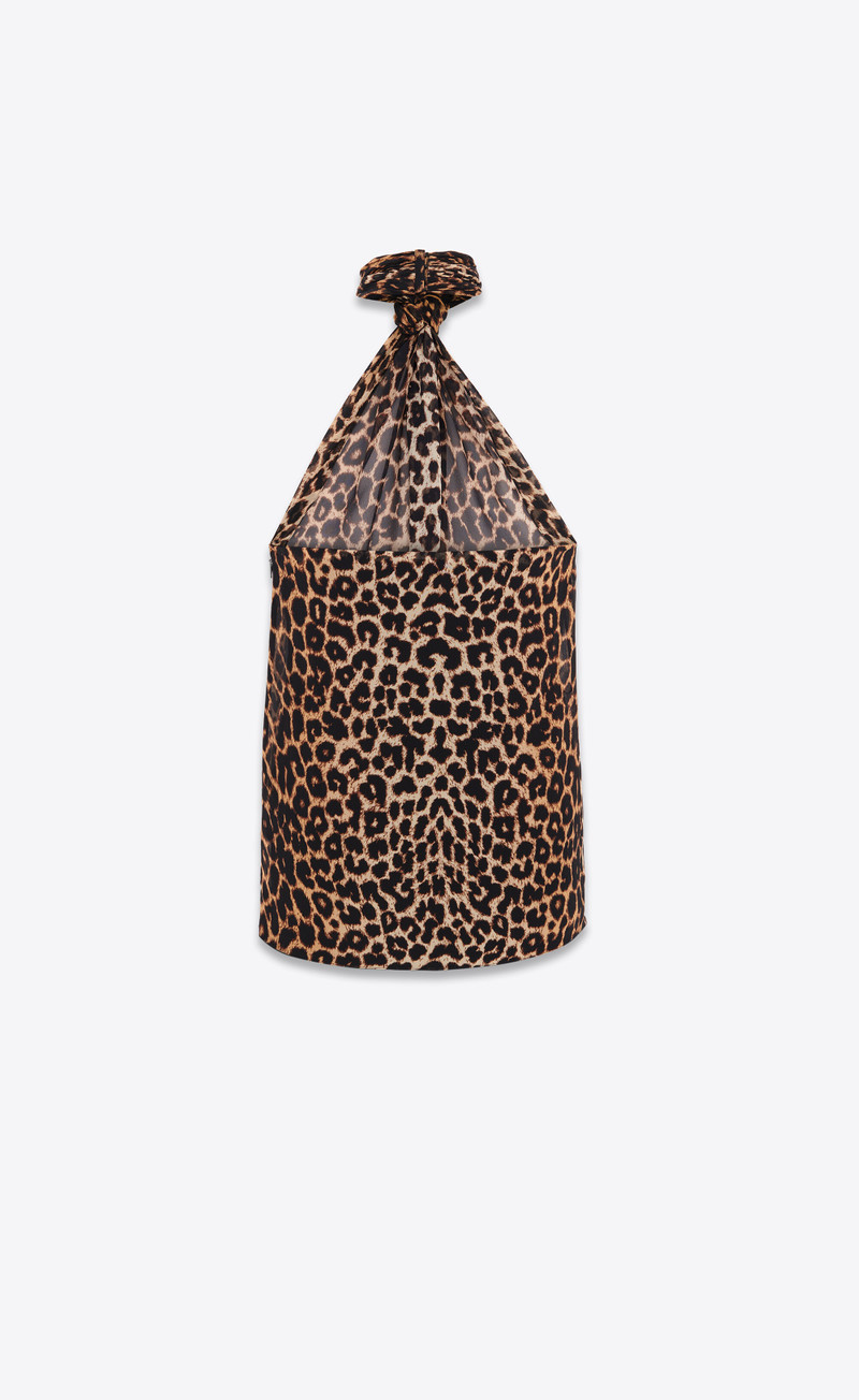 SAINT LAURENT halter top in leopard silk georgette outlook