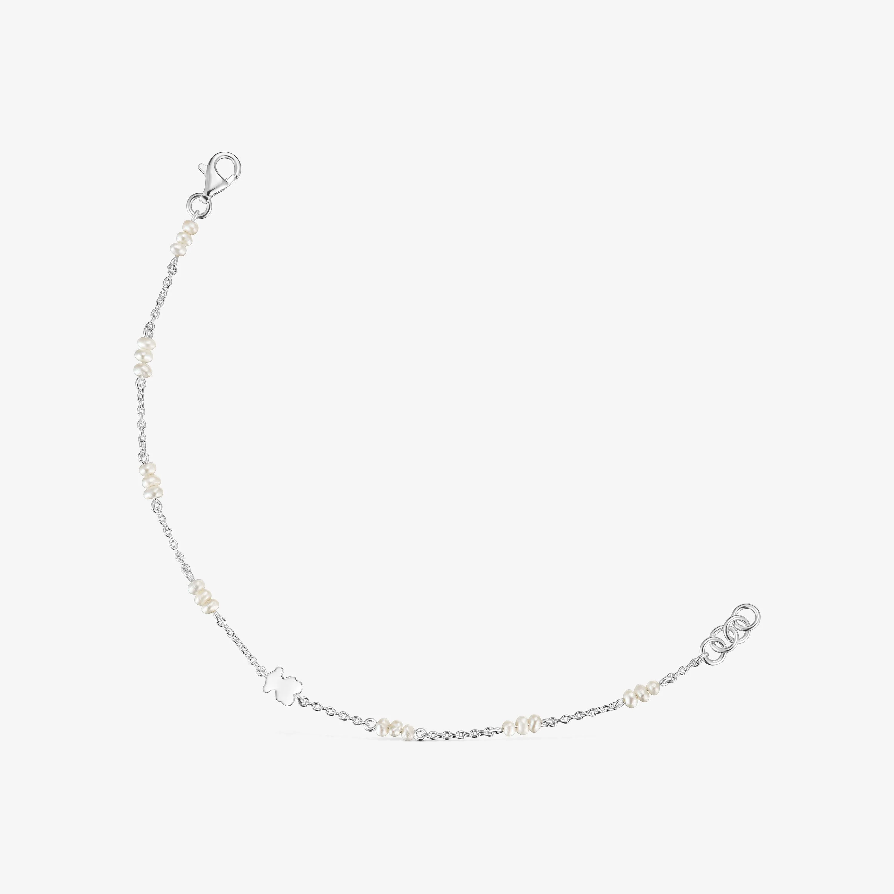 Silver Chain bracelet with cultured pearls and bear charm Sweet Dolls - 1