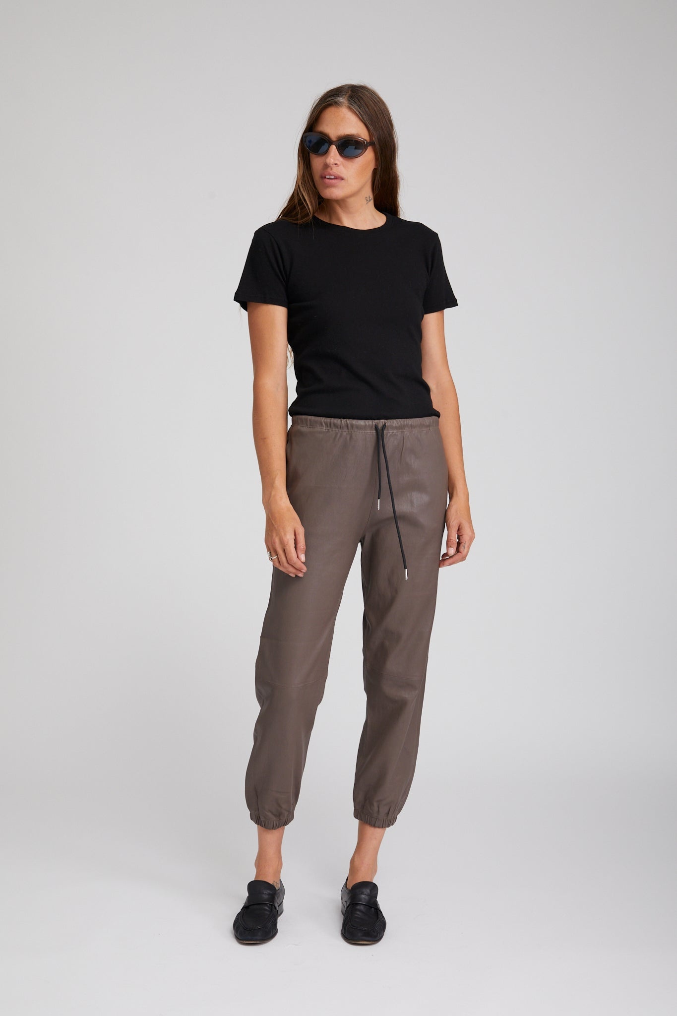 GREY LEATHER SWEATPANTS - 2