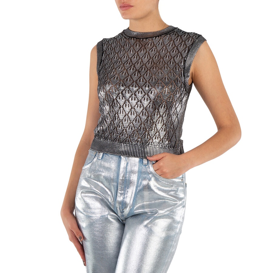 Rabanne Sleeveless Metallic Knit Jacquard Top, Size Small - 2