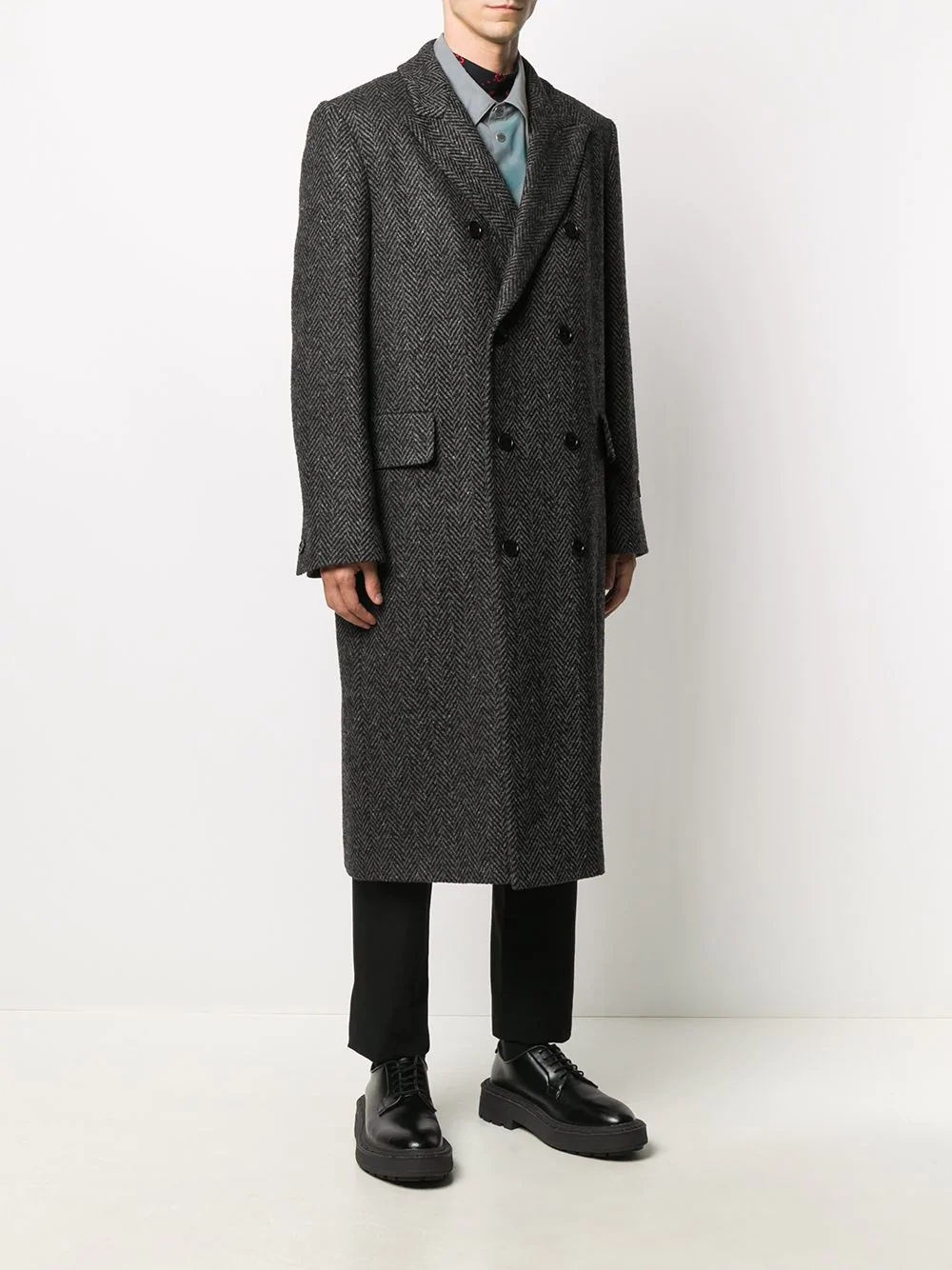 double-breasted mid-length coat - 3