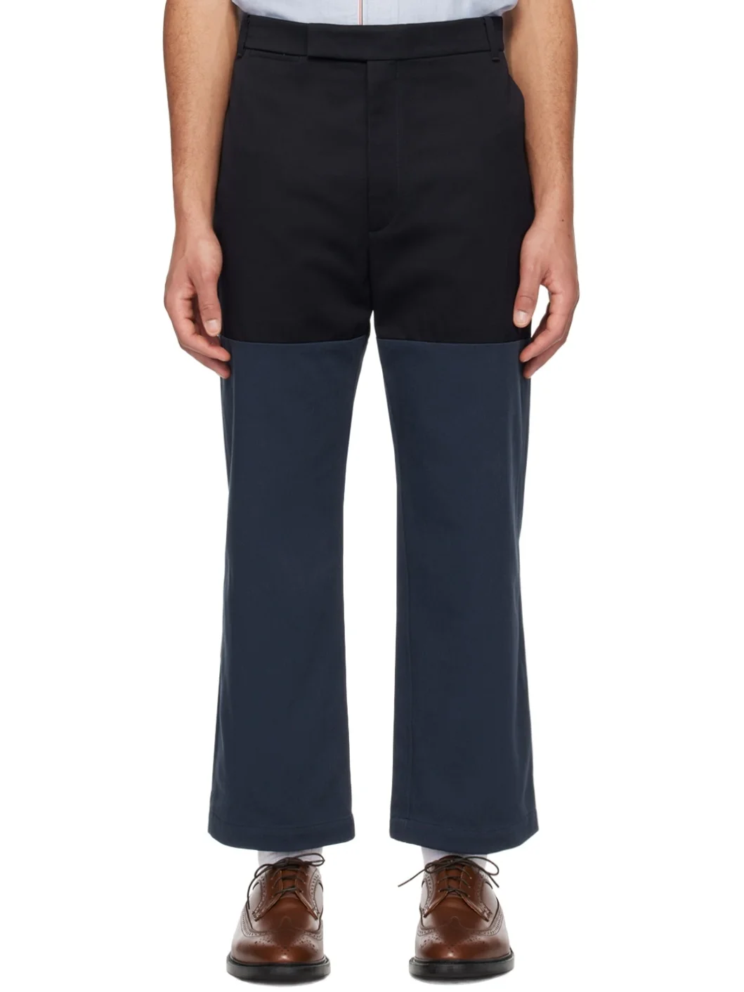 Black & Navy Paneled Trousers - 1