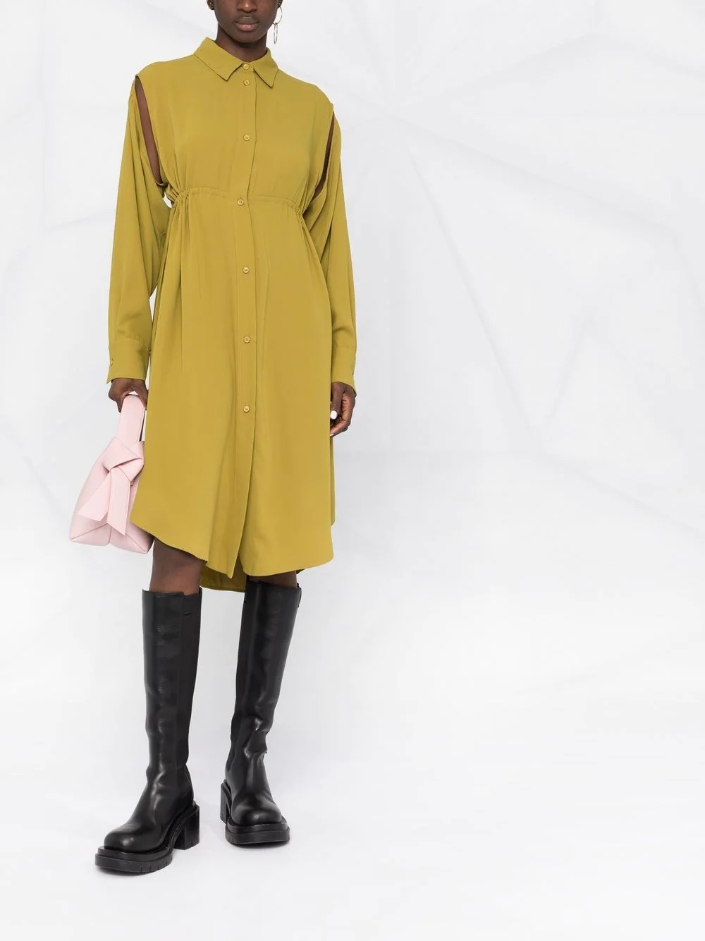 slit-sleeved shirt dress - 2