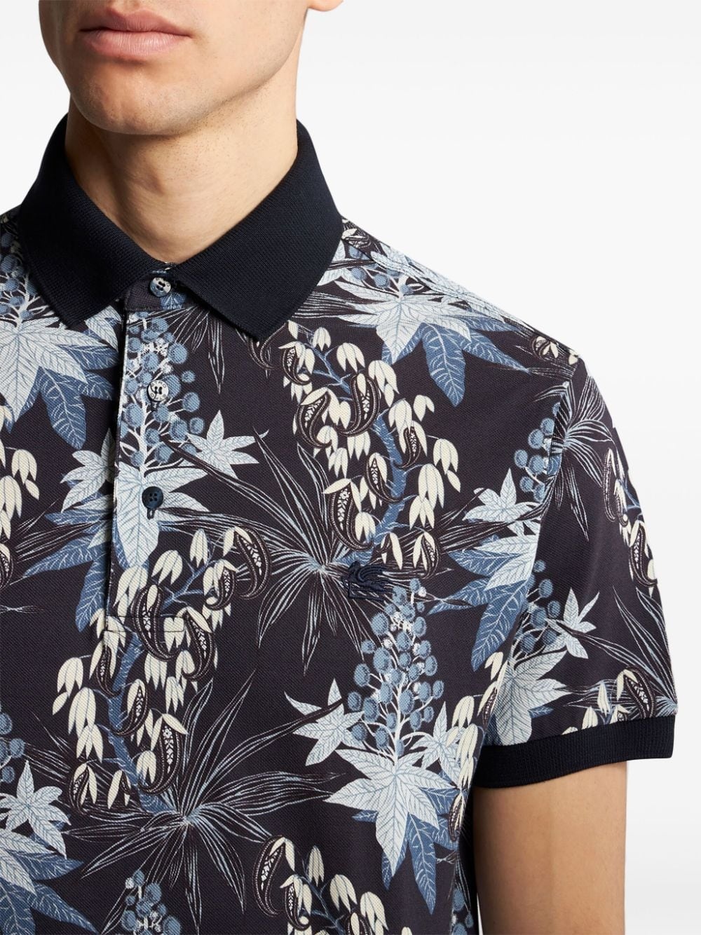 leaf-print cotton polo shirt - 4