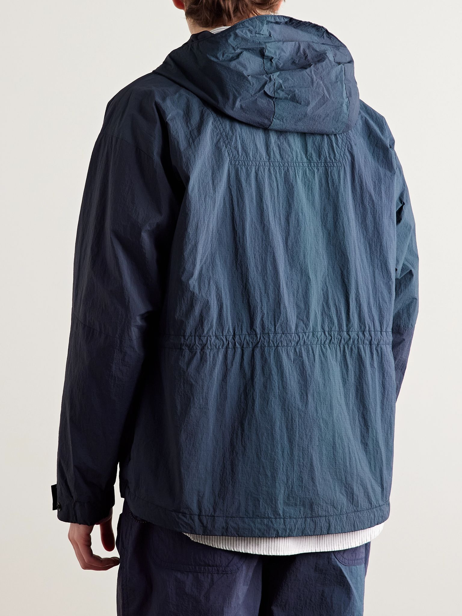 Indigo-Dyed Nylon-Seersucker Half-Zip Hooded Anorak Navy - 3