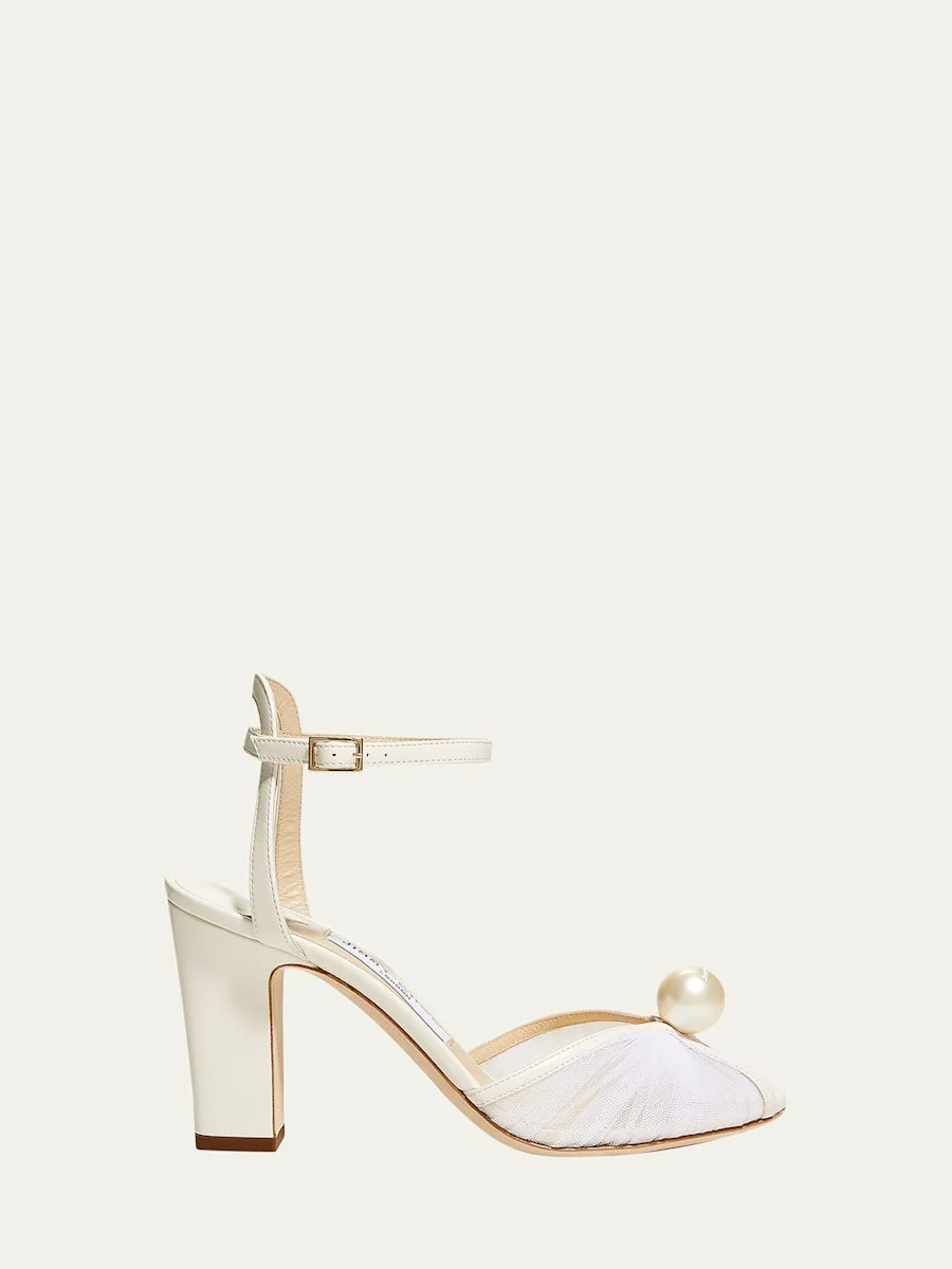 Sacaria Tulle Pearly Ankle-Strap Sandals - 1