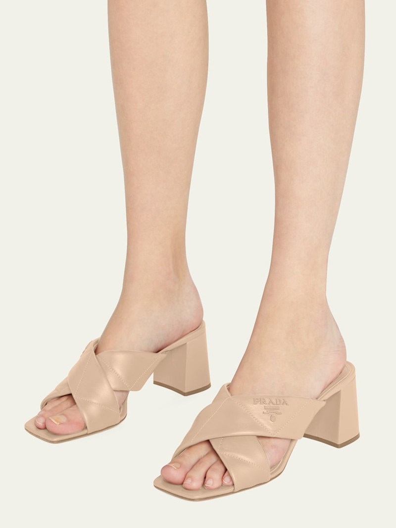 Prada Quilted Lambskin Crisscross Slide Sandals outlook