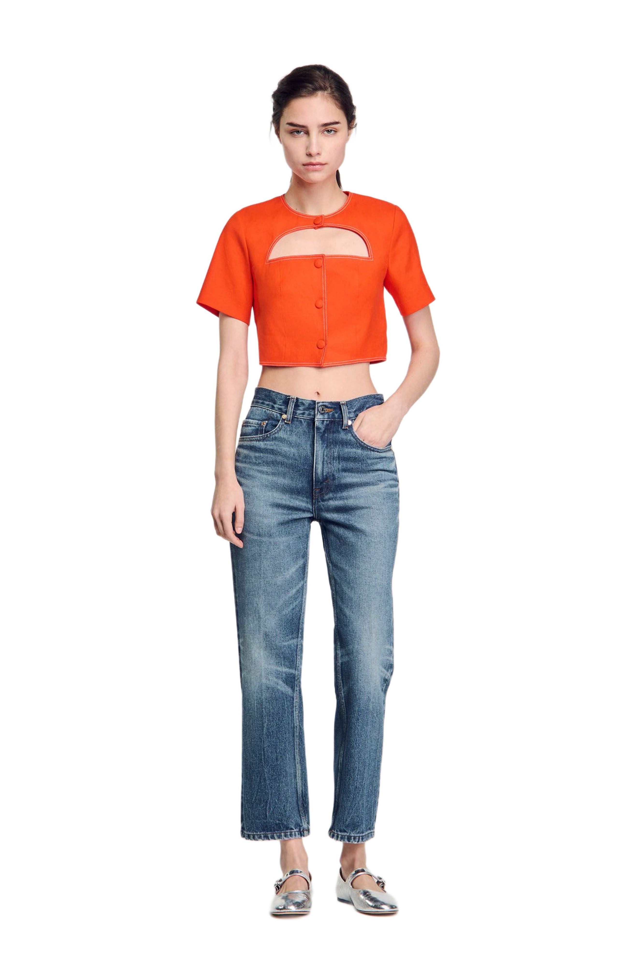 SANDRO Crop top with cutaway design in Orange at Nordstrom - 6