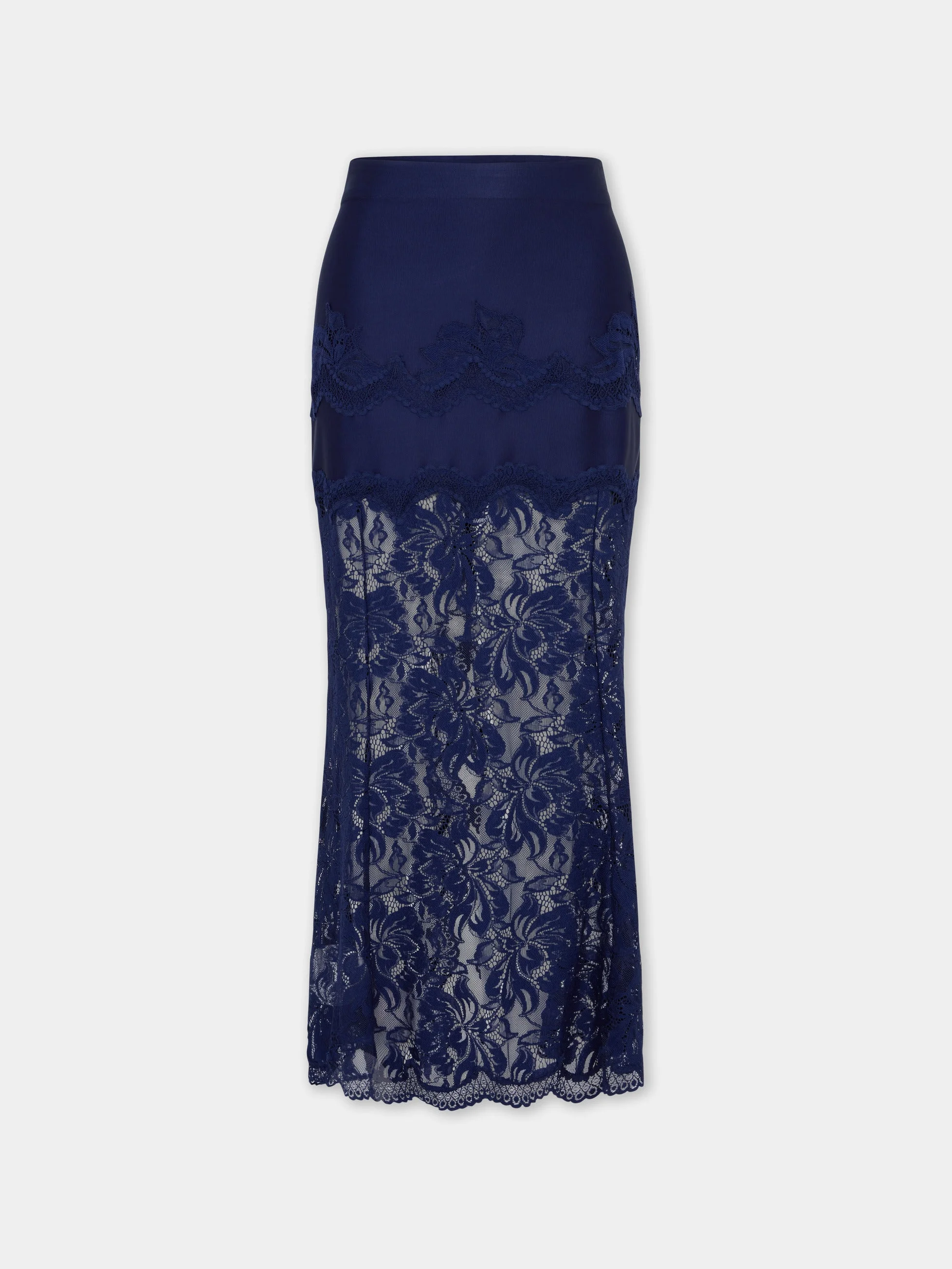 NAVY MIDI SKIRT IN LACE AND JERSEY - 1