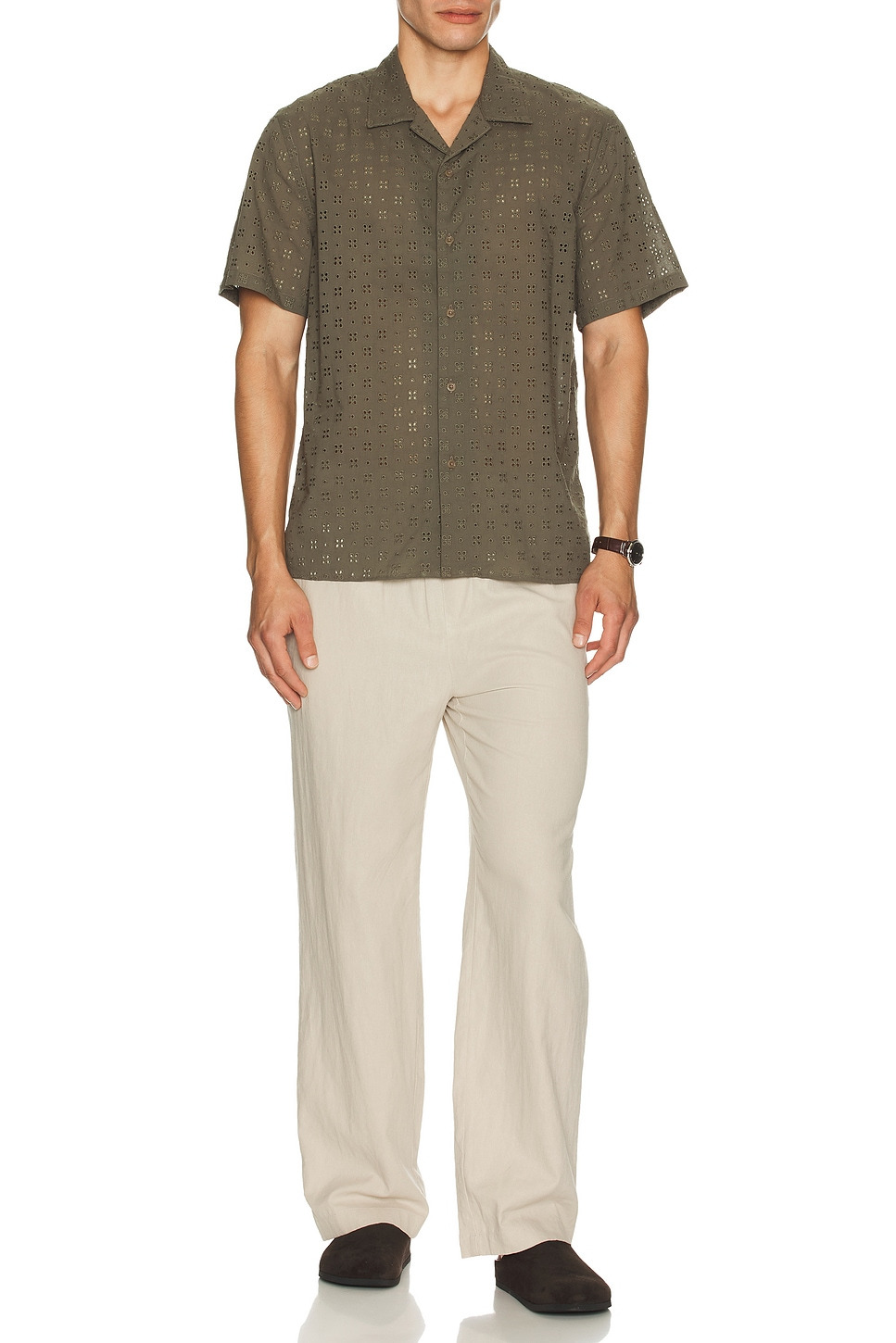 Cotton Eyelet Collar Shirt - 4