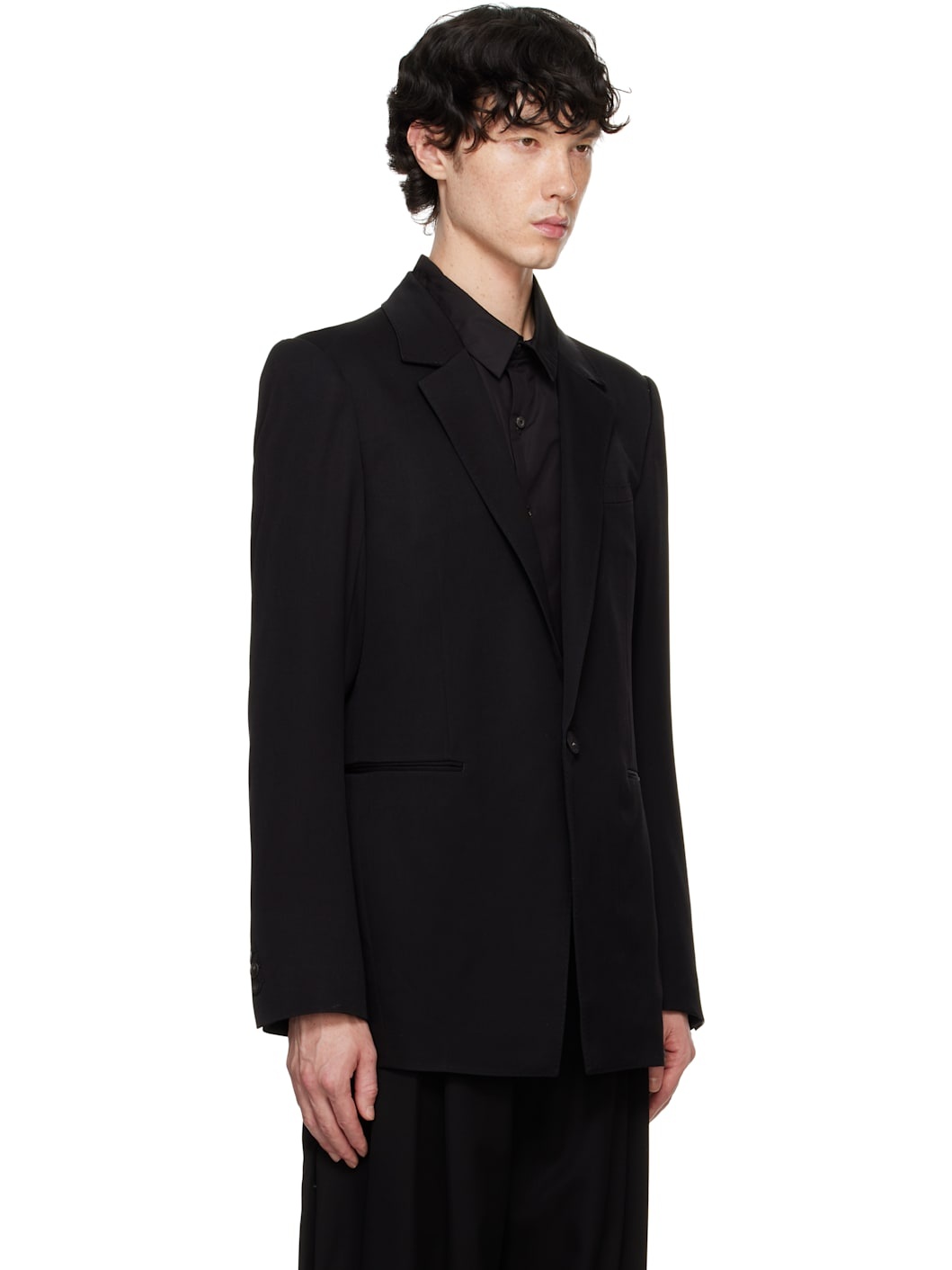 Black Horn-Button Blazer - 2