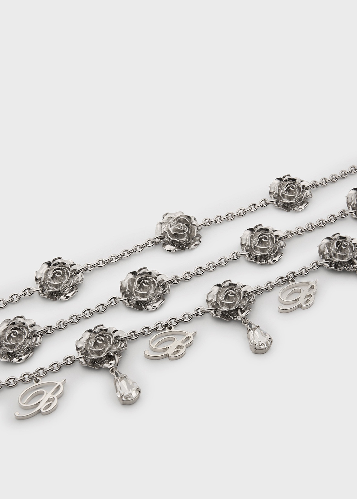 METAL CHOKER WITH ROSES, GLASS DROPS AND B MONOGRAM - 3